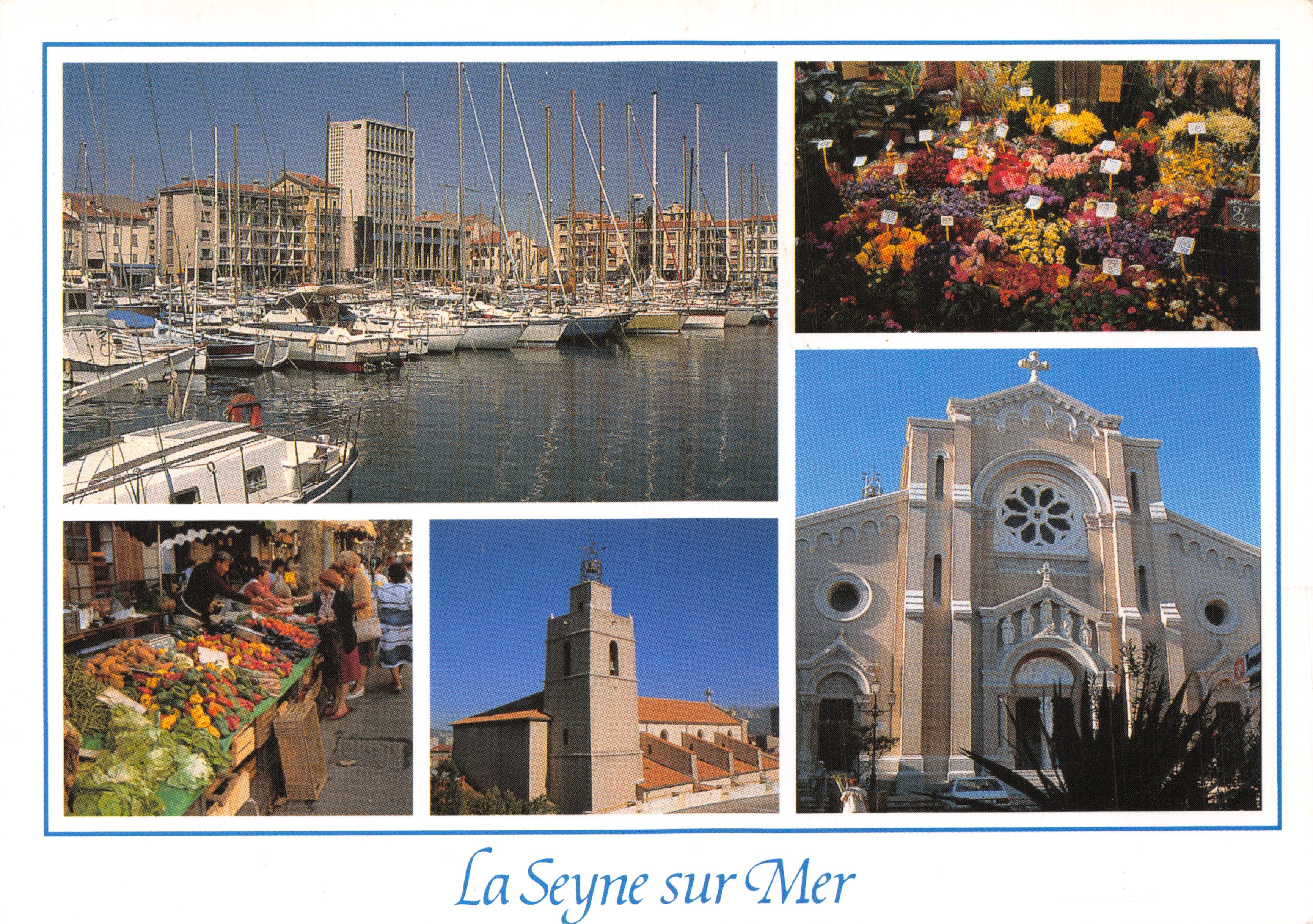 La Seyne-sur-Mer — vista del porto, mercato dei fiori, chiesa, mercato dei vegetali, campanile — Editions Gai Soleil