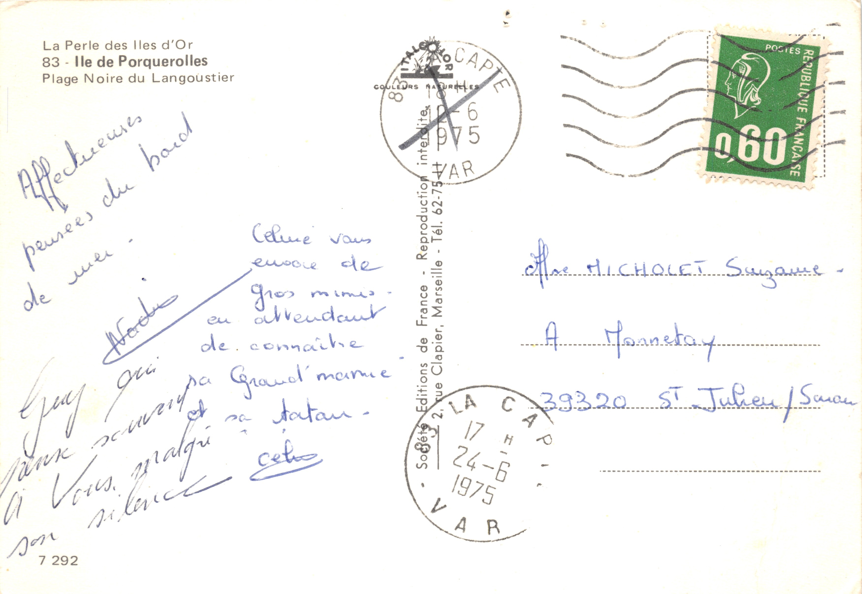 Ile de Porquerolles — Plage Noire du Langoustier — Éditions de France, Clapier — Verso