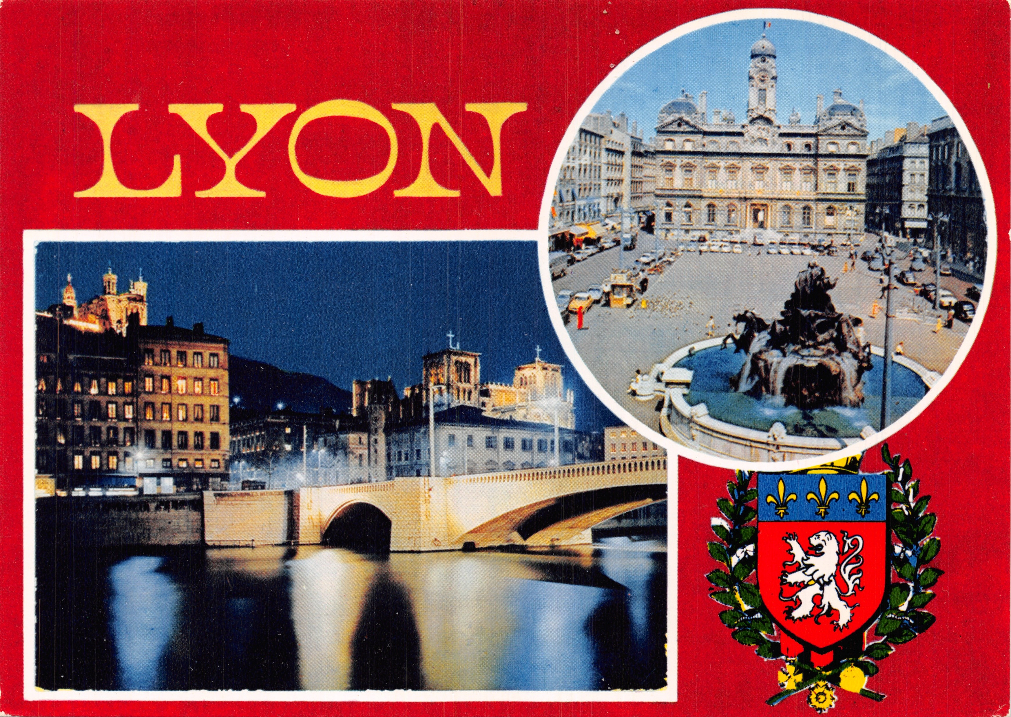 LYON — vue nocturne du pont et du square des Terreaux — Imprimeur Combier Mâcon