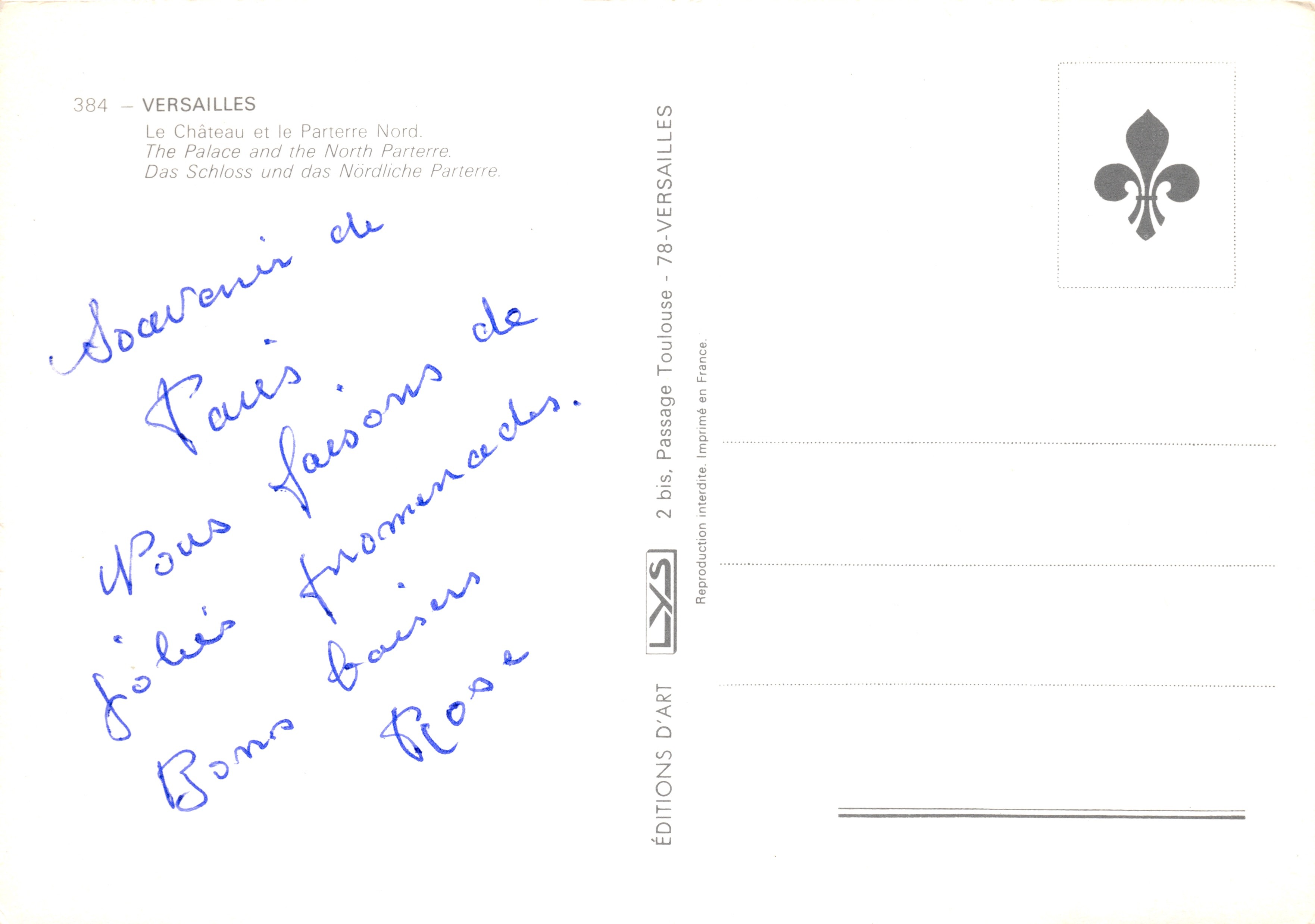 Versailles — Le Château et le Parterre Nord — Éditions d'Art — Verso