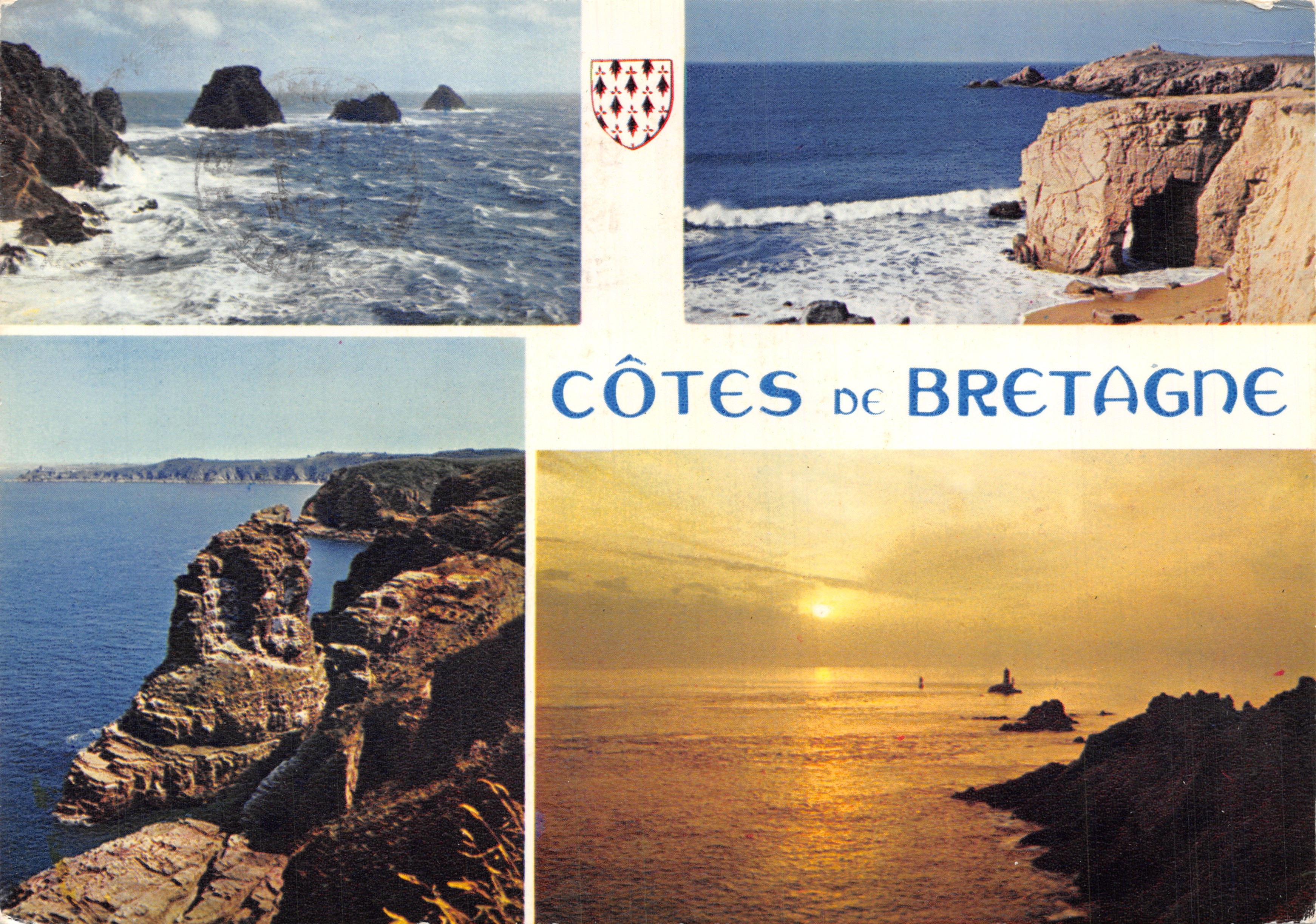 Coste della Bretagna — paesaggi costieri e tramonto — Éditions d'Art José Le Dœar, n. MX 1115