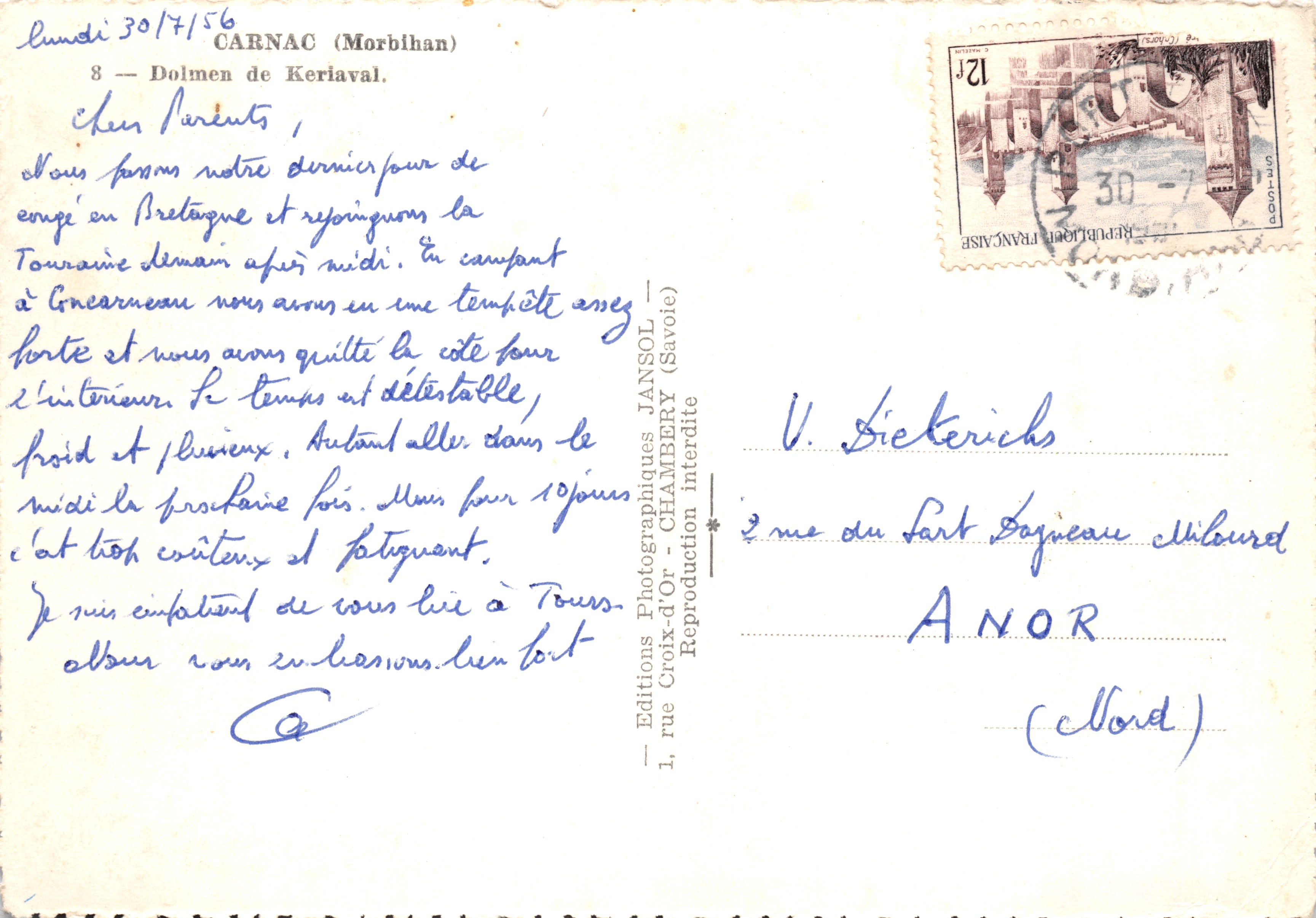 Dolmen van Keriaval — Carnac (Morbihan) — Editions Photographiques JANSOL — Achterkant