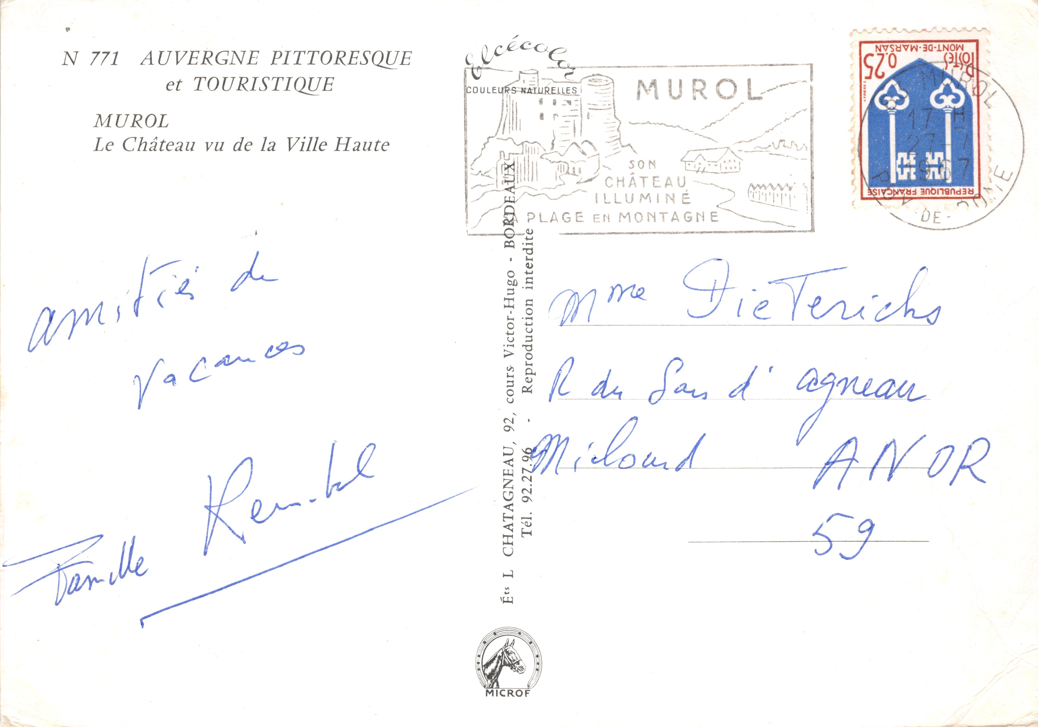 Murol — Le château vu de la Ville Haute — Éditeur Élécé, N° 771 — Reverso