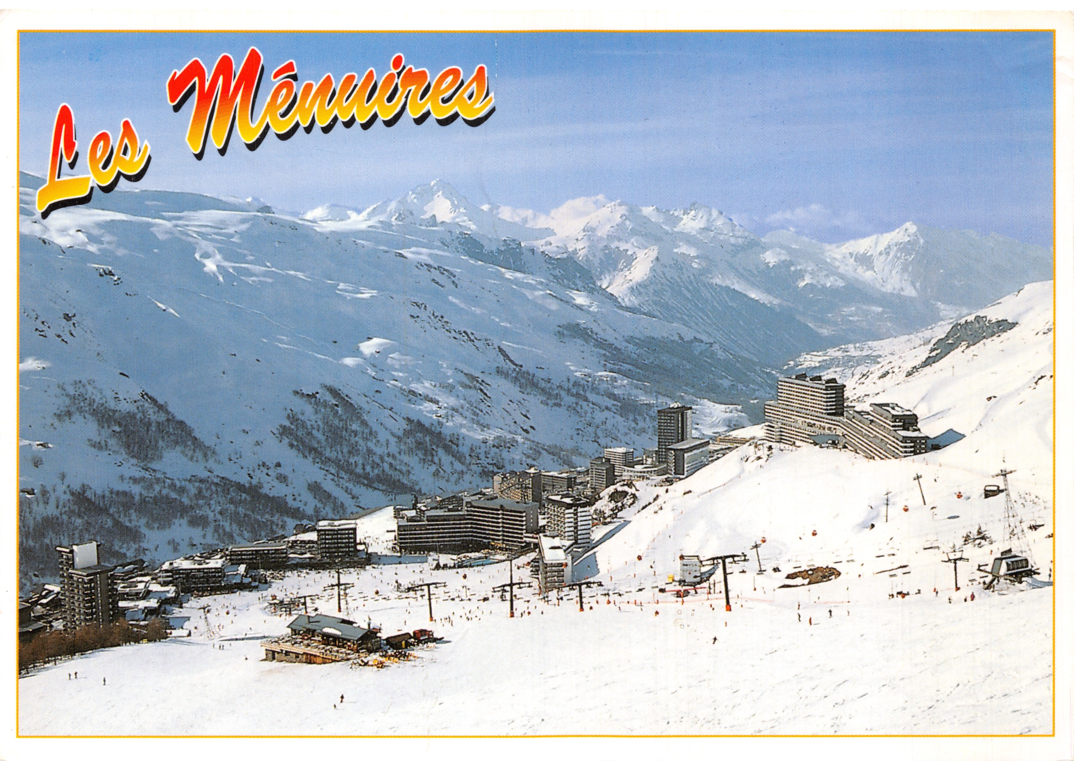 Les Ménuires — estación de esquí con edificios y montañas nevadas — Éditions CELLARD