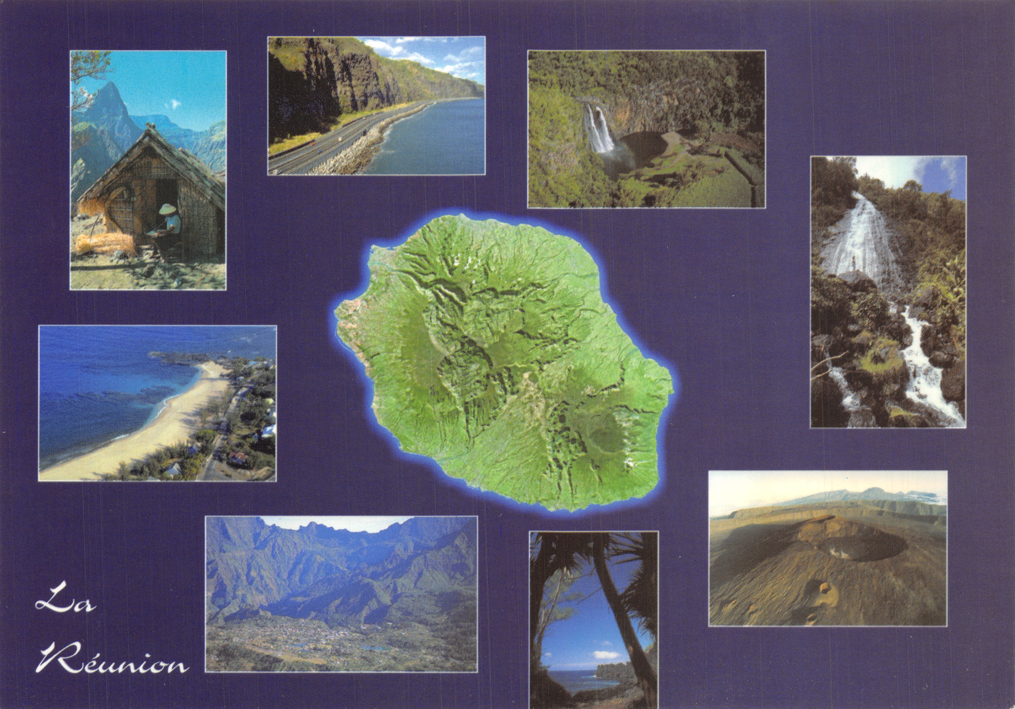 La Réunion — tourist panorama with topographic map — Editions Agedis