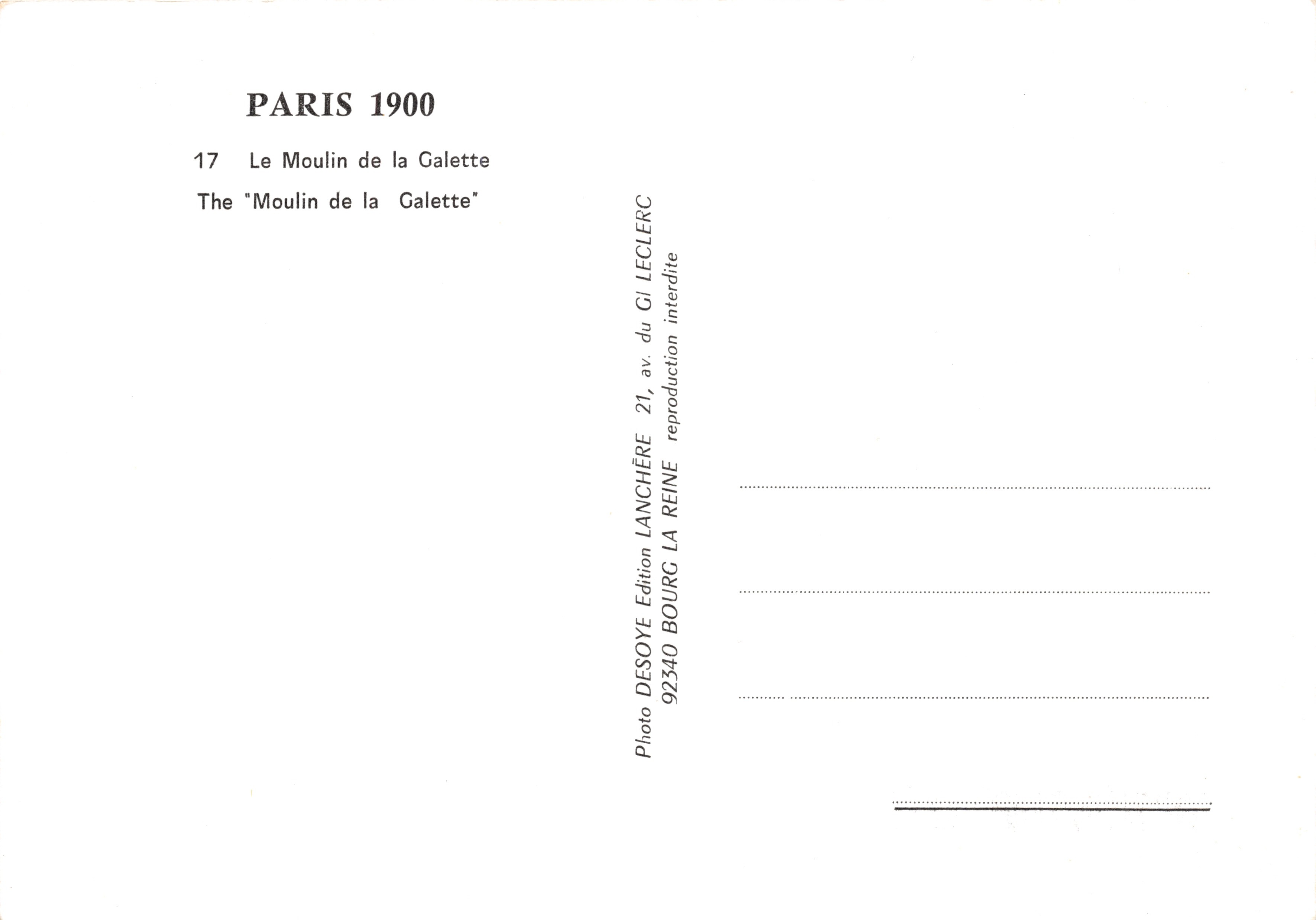 Paris 1900 — Le Moulin de la Galette — Édition LANCHEÈRE — Achterkant