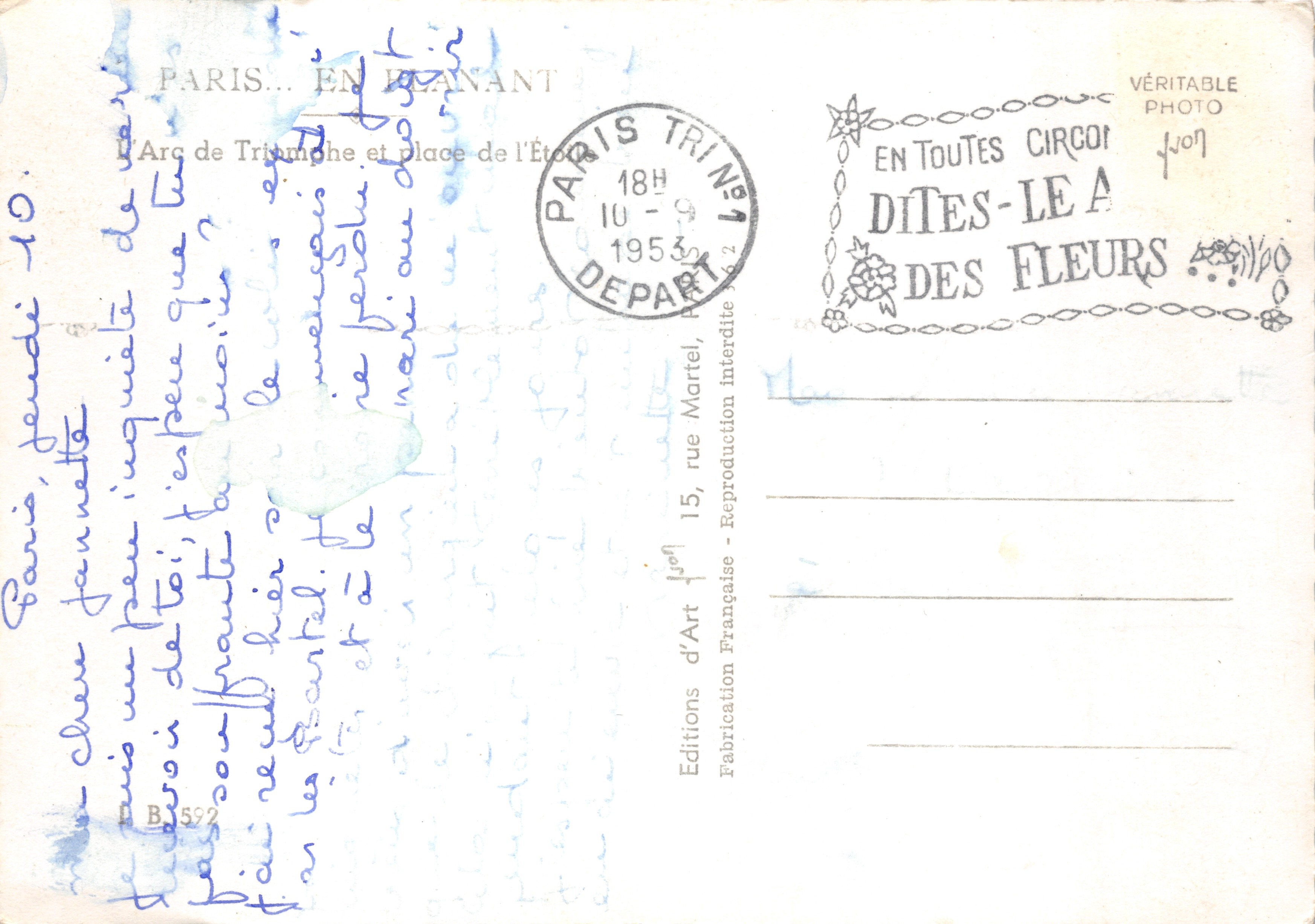 Arc de Triomphe — Place de l'Étoile — Éditions d'Art Circoir — Verso