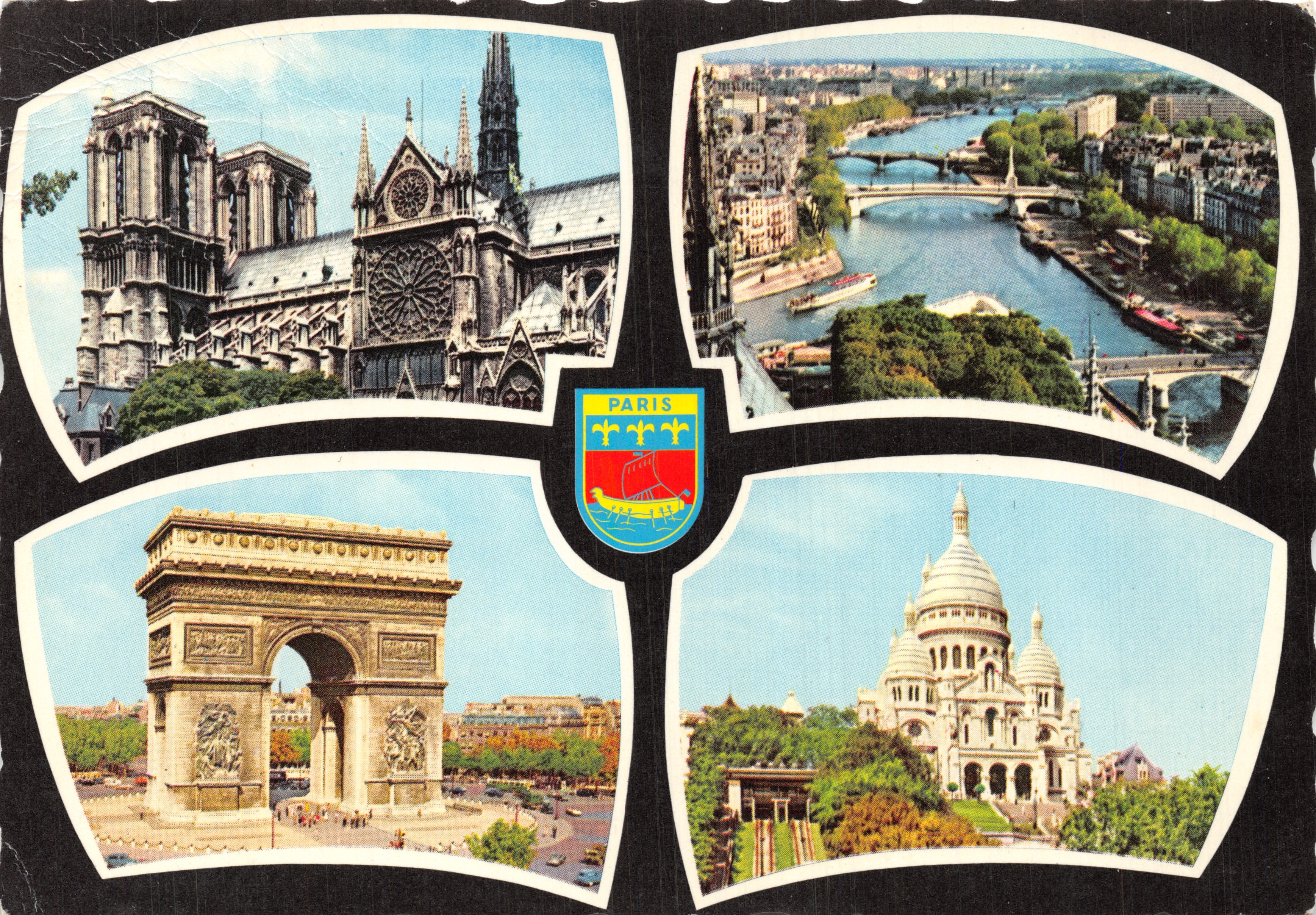Parigi — Notre-Dame, Seine, Arc de Triomphe, Sacré-Cœur — editore sconosciuto, n. 621