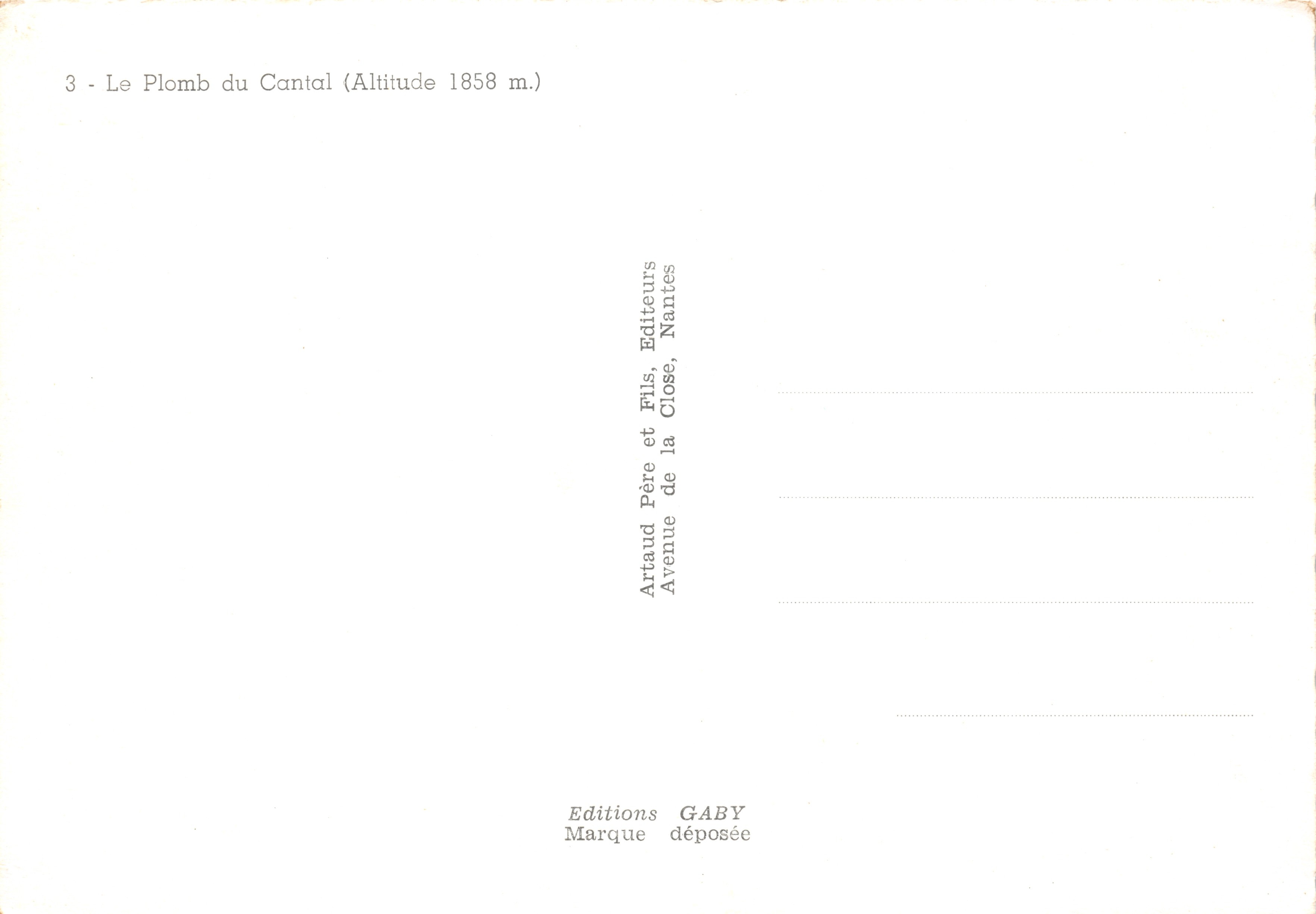 Le Plomb du Cantal — vista panorámica con bosque y arroyo — Editions GABY — Reverso