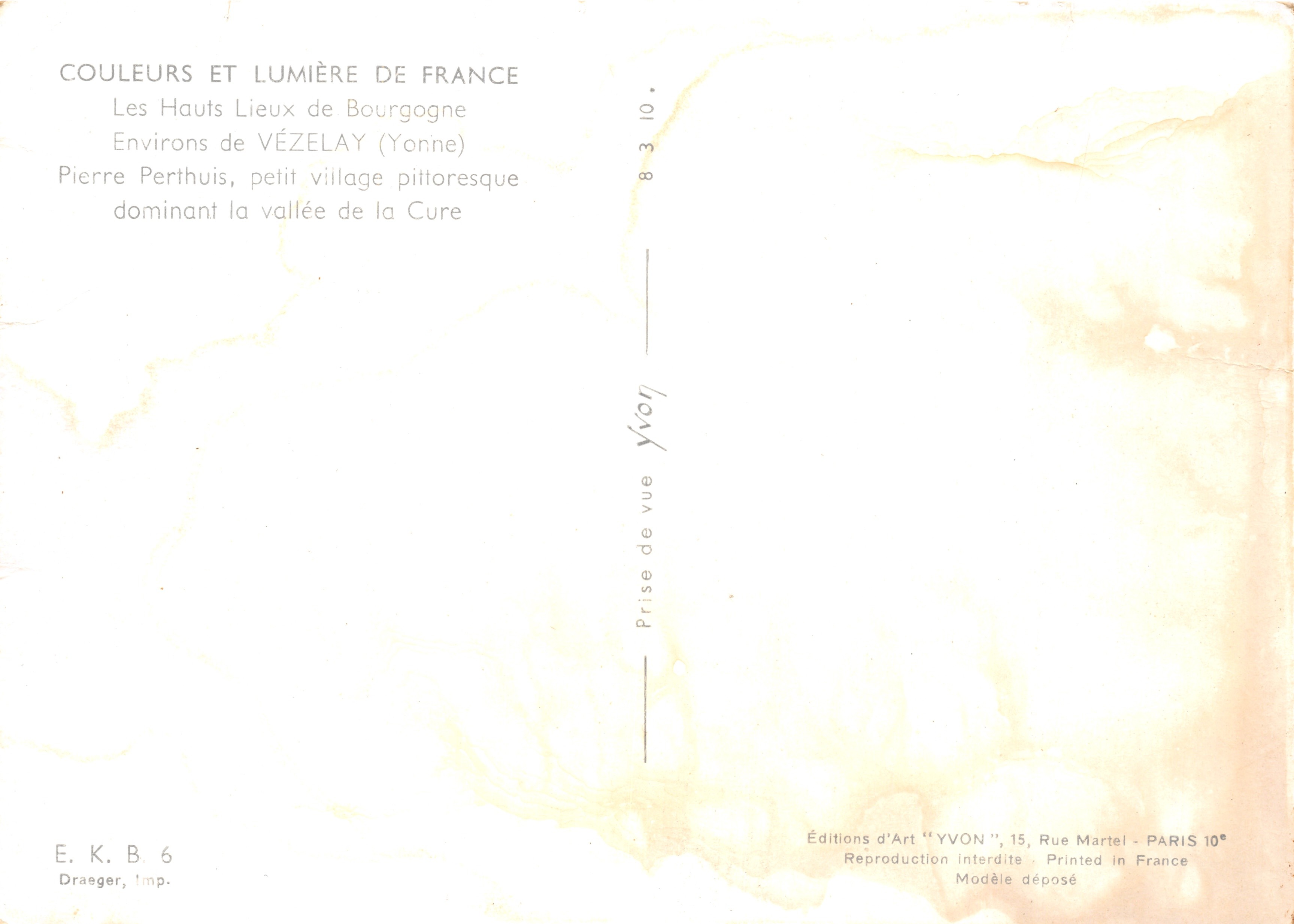 Pierre Perthus — village pittoresque dominant la vallée de la Cure — Éditions d'Art 'YVON', Paris — Reverso