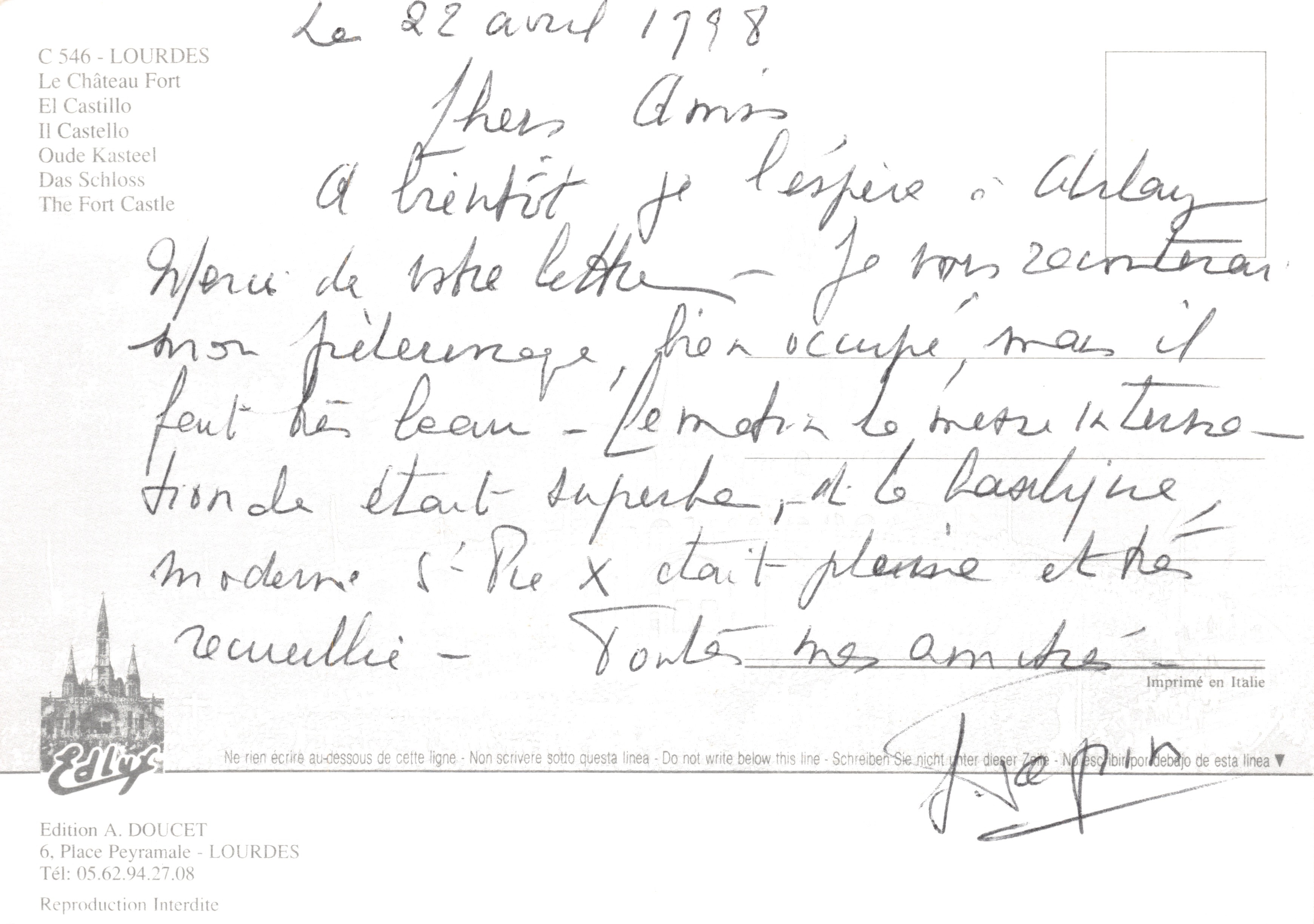Lourdes — Castello forte sulla collina — Edizione A. DOUCET — Verso