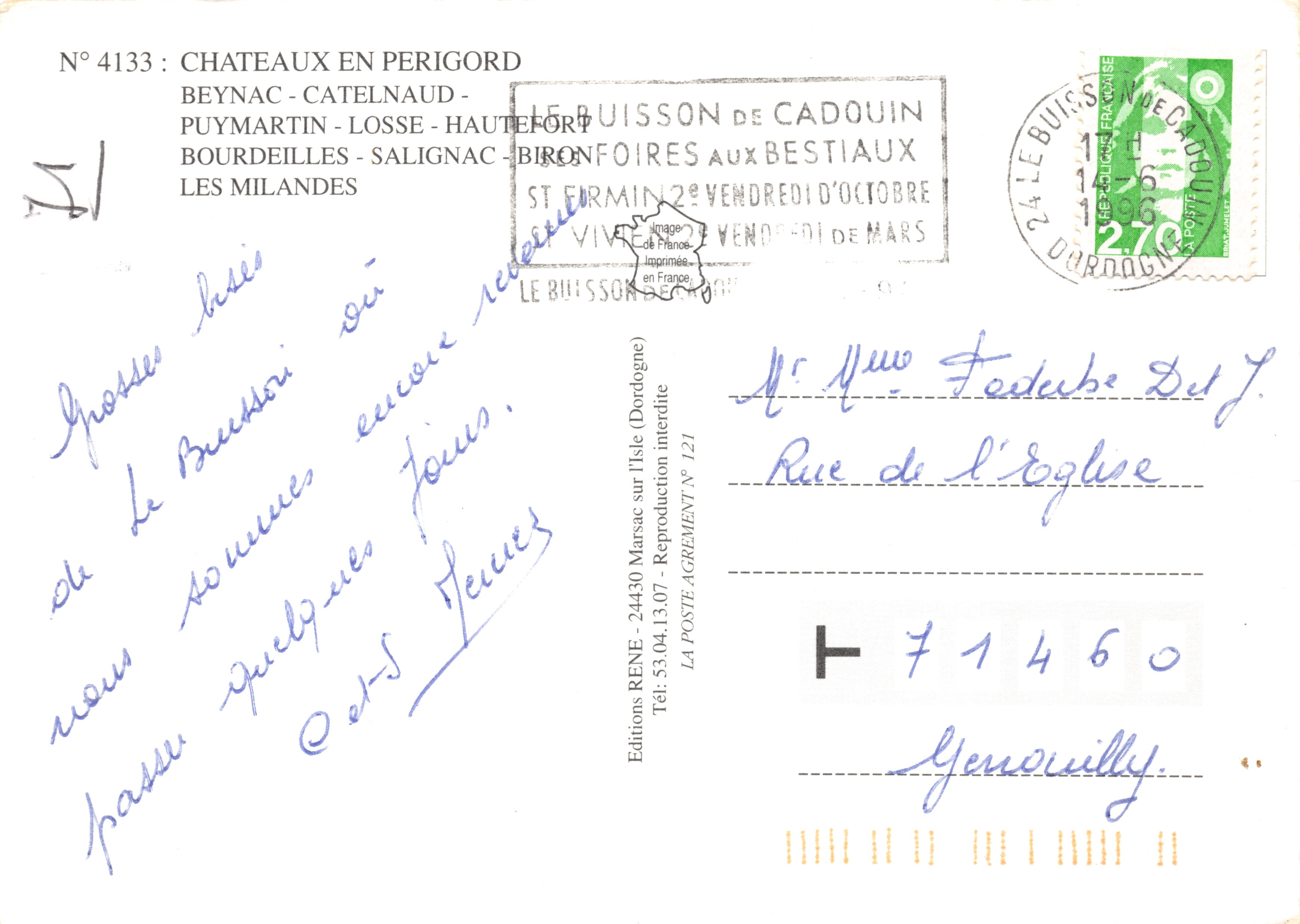 Mille et Un Châteaux du Périgord — Collection de neuf châteaux — Éditions RENÉ, n° 4133 — Rückseite