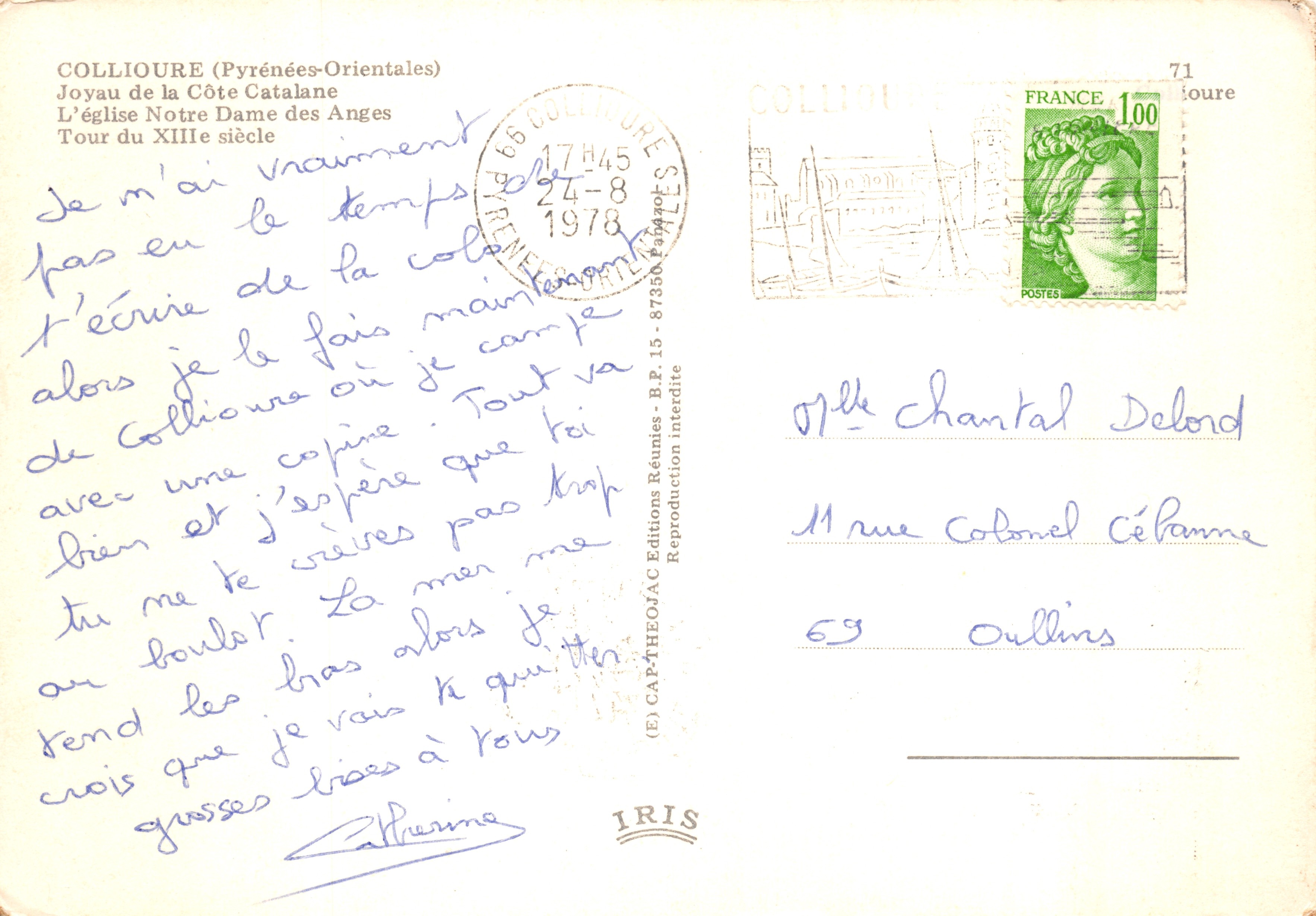 Collion (Pyrénées-Orientales) — Kirche Notre-Dame-des-Anges vom Hafen aus gesehen, Verlag IRIS — Rückseite