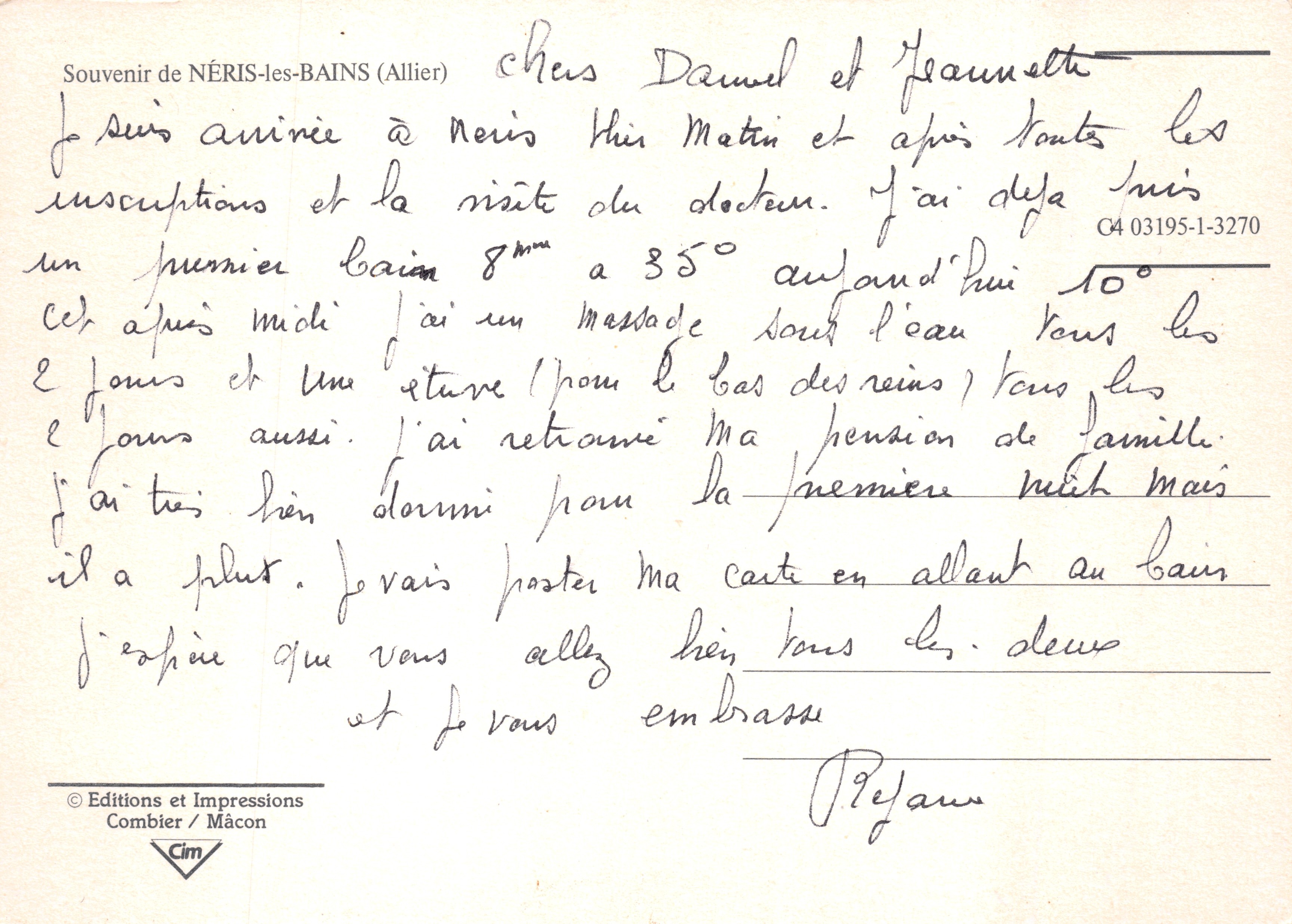Néris-les-Bains — Spa en landschap — Éditions et Impressions Combier / Mâcon — Achterkant