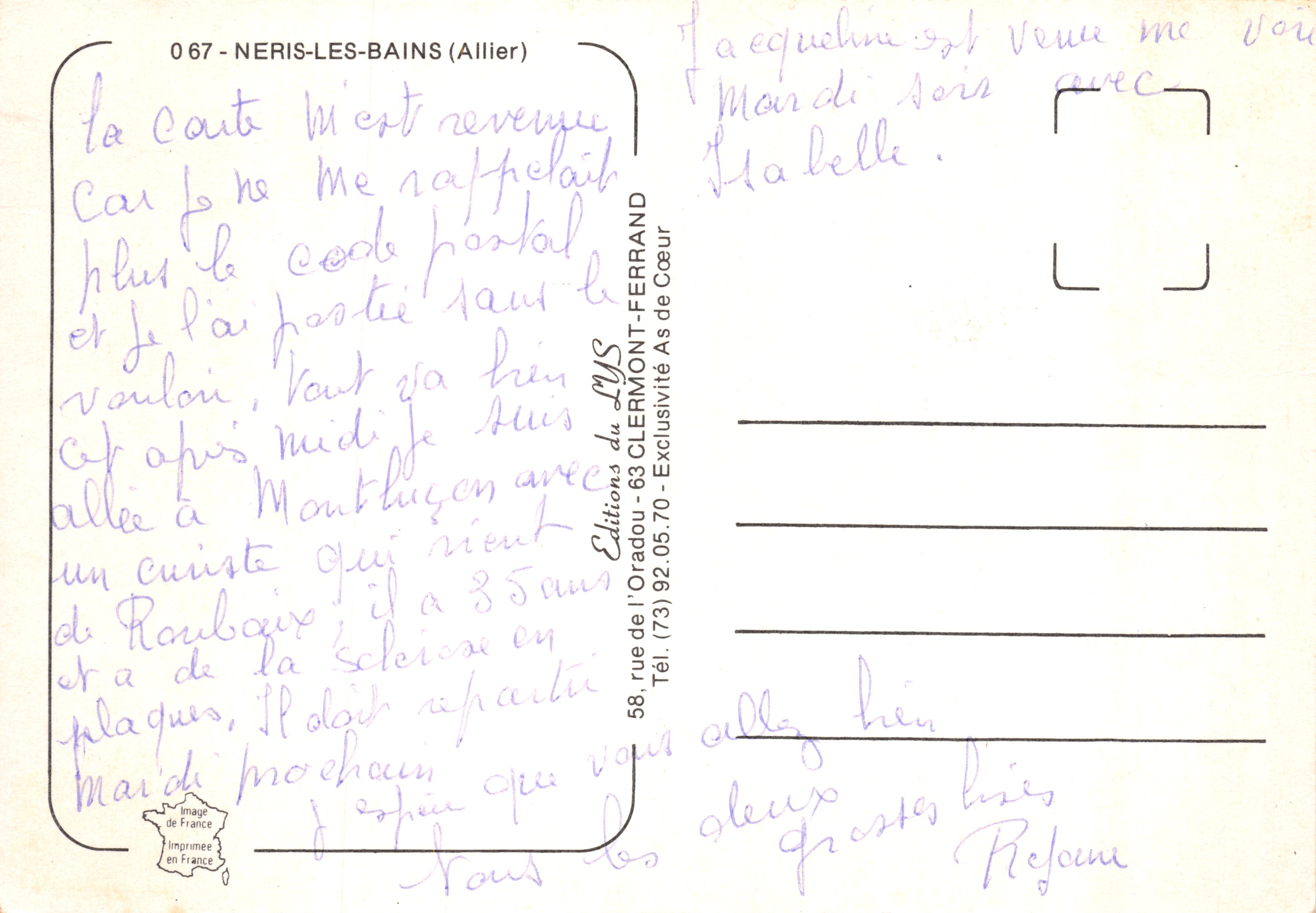Neris-les-Bains — Estación Termal — Editor Éditions du LYS — Reverso