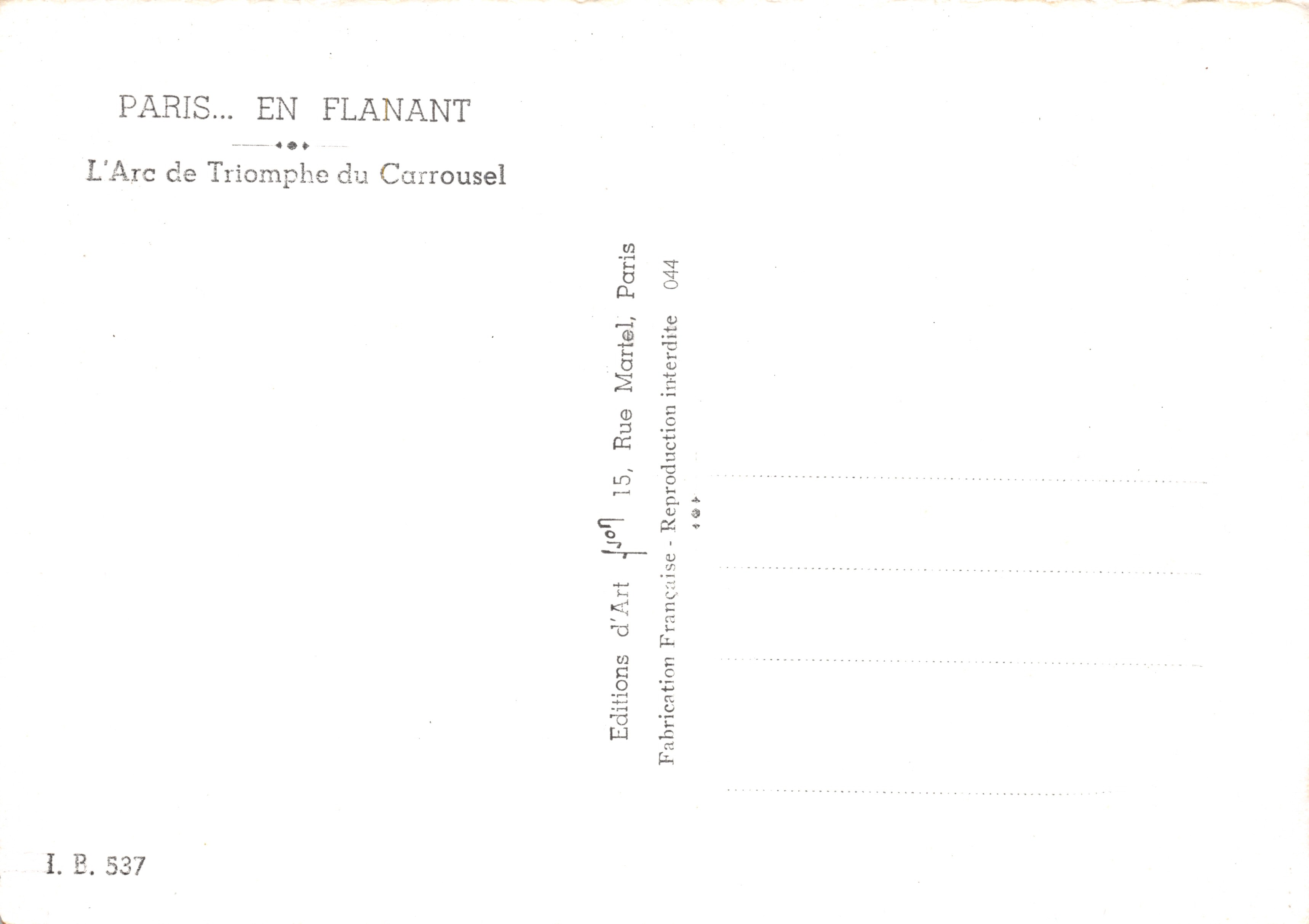Paris — Arc de Triomphe du Carrousel — Éditions d'Art — Verso