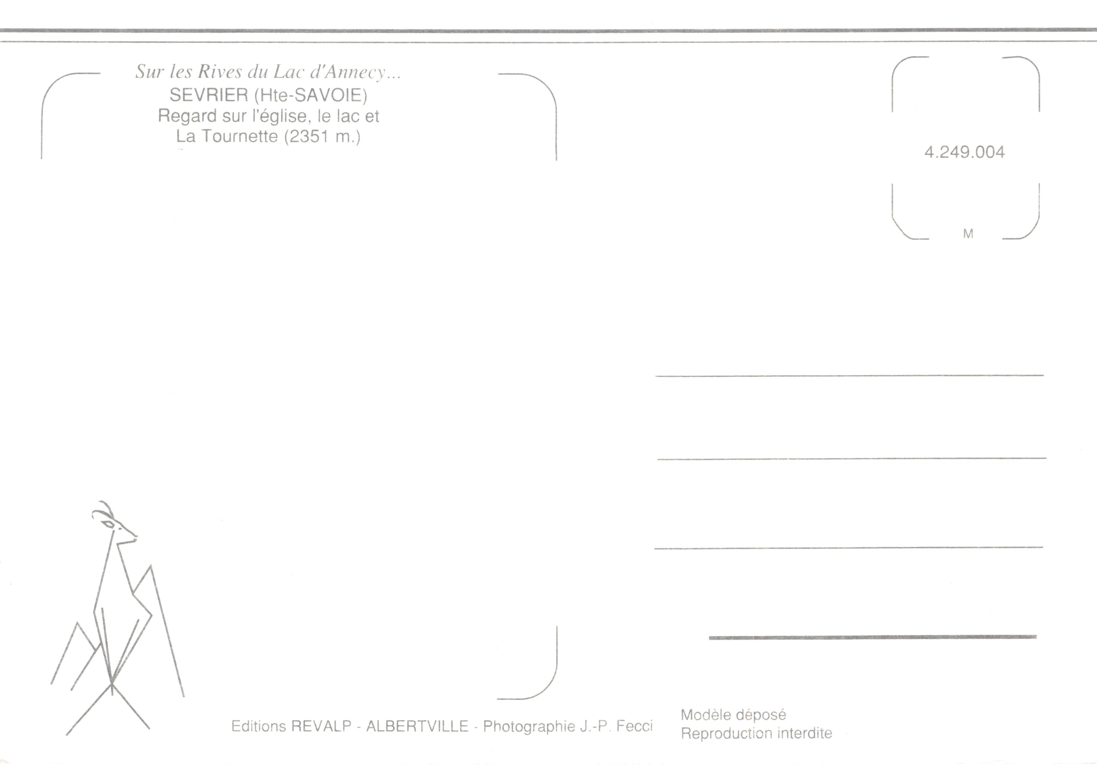 Levrière — vue panoramique du lac et des montagnes — Éditions REVALP, Albertville, n° 4.249.004 — Achterkant
