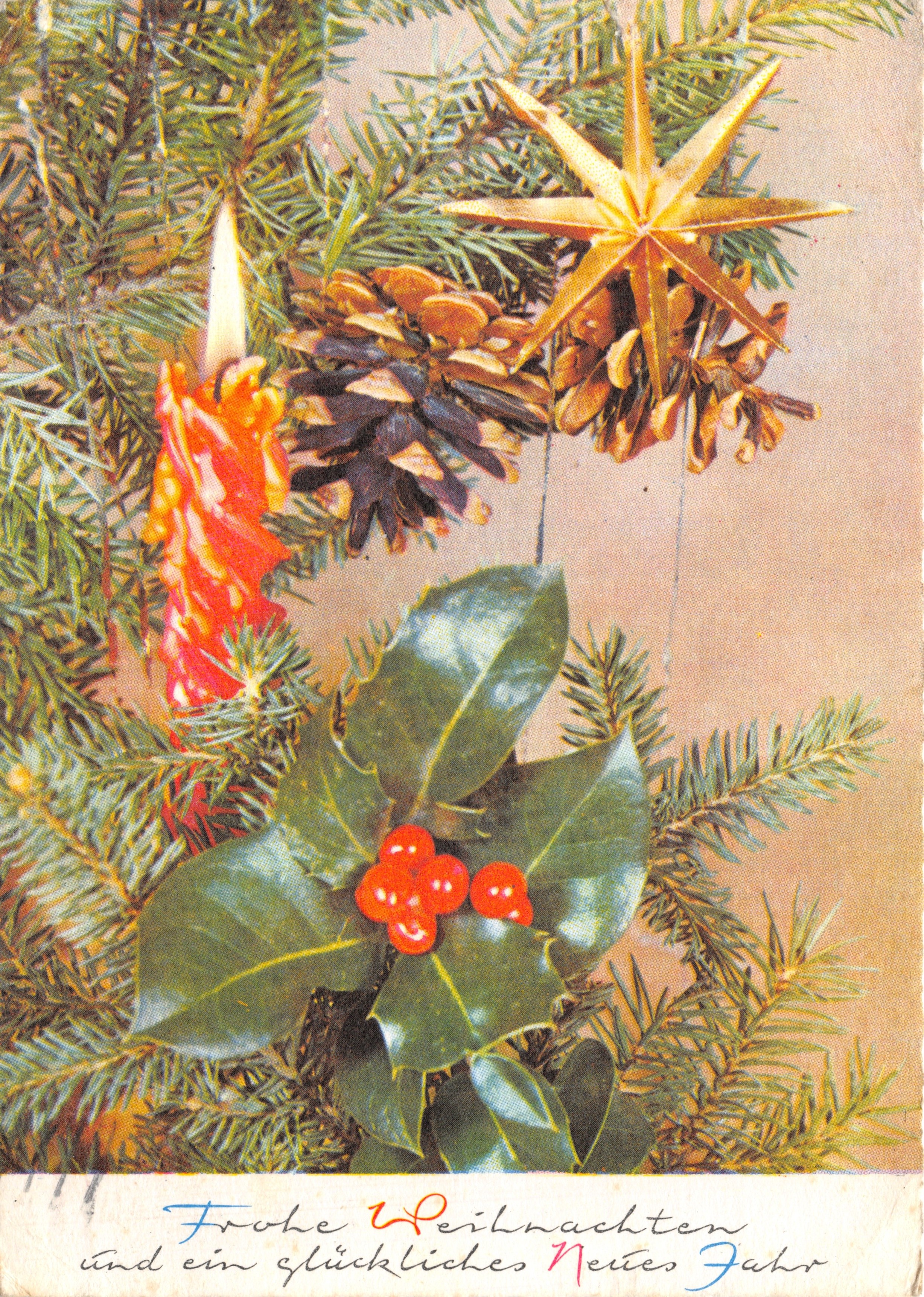Decoración de Navidad — Arce, estrella dorada, conos de pino y hiedra — Editor 'la' n.º 600 DT