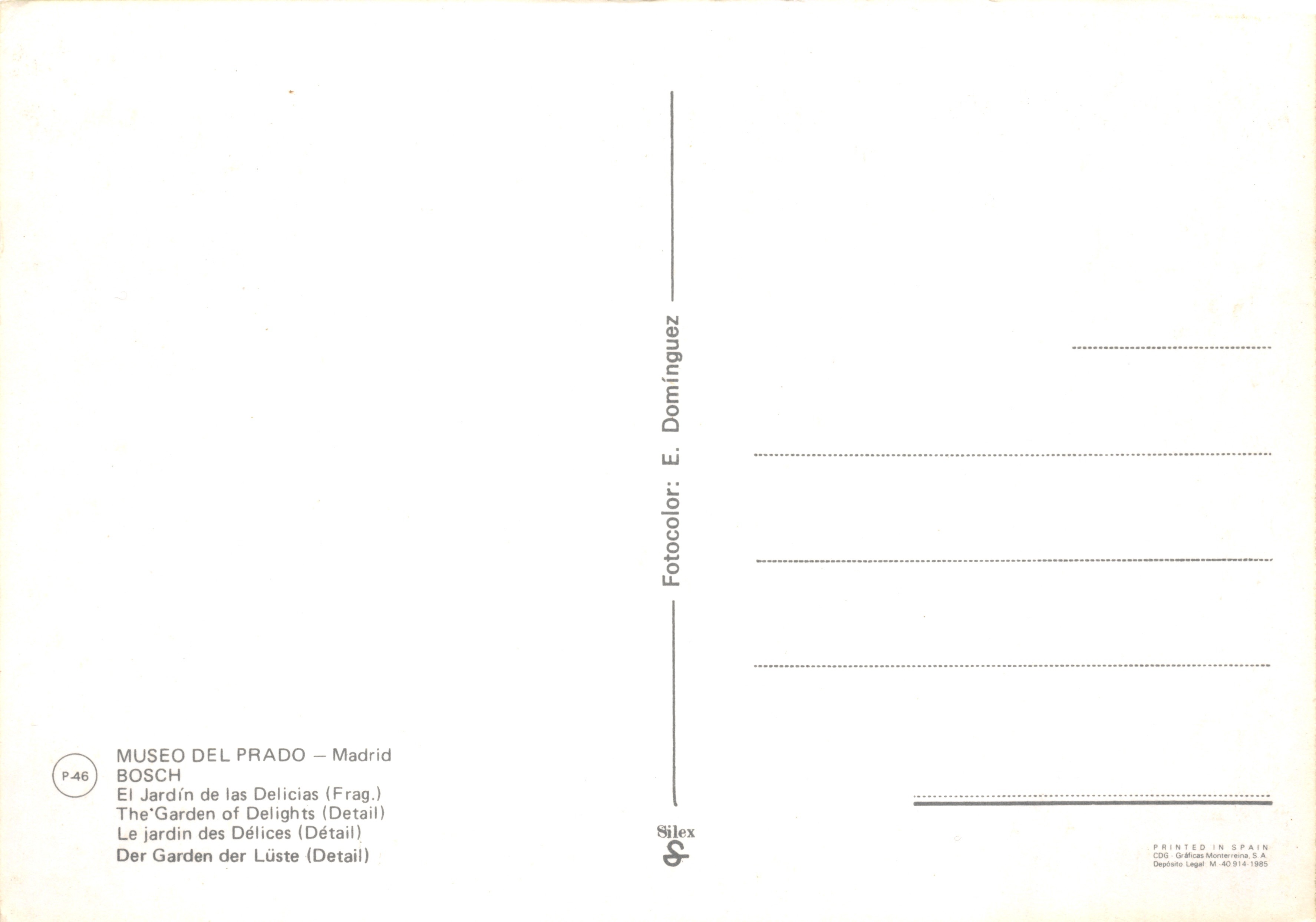 Le Jardin des Délices — détail du diable hibou — éditeur Fotilex — Verso