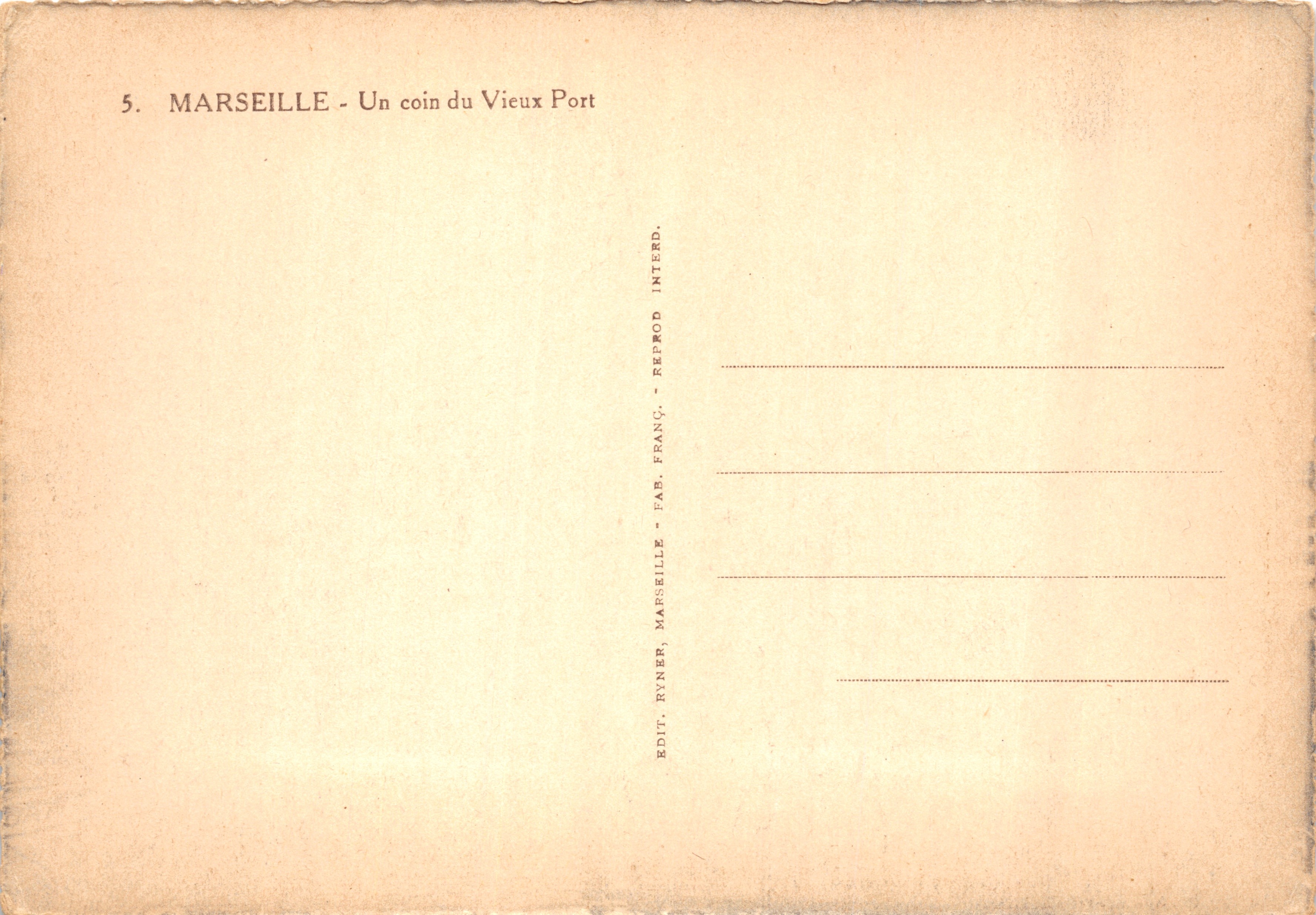 Marseille — Un rincón del Puerto Viejo — editor Ryner — Reverso