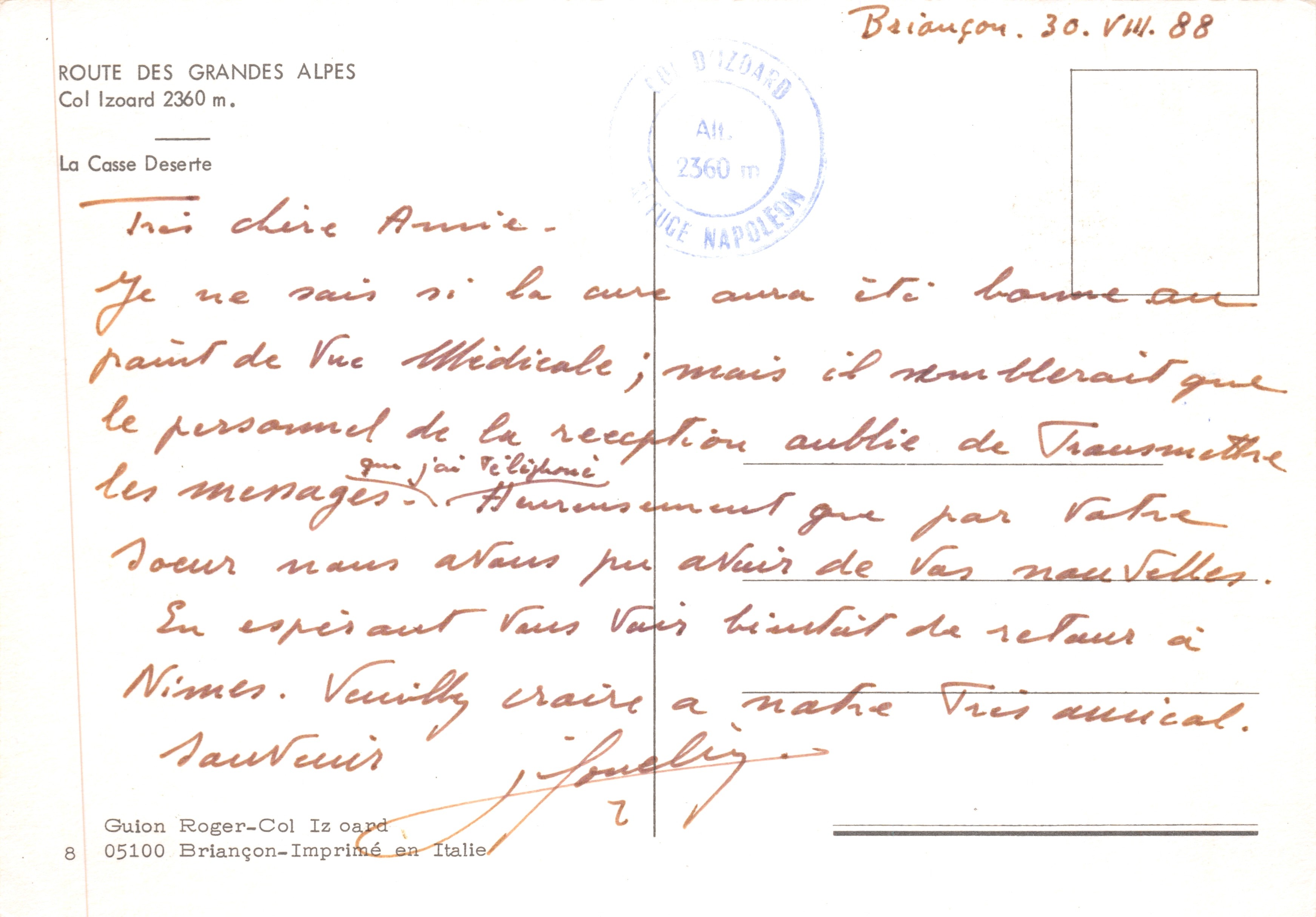 Col Izoard — La Casse Deserte — Guilon-Col Izoard Stampa italiana — Verso