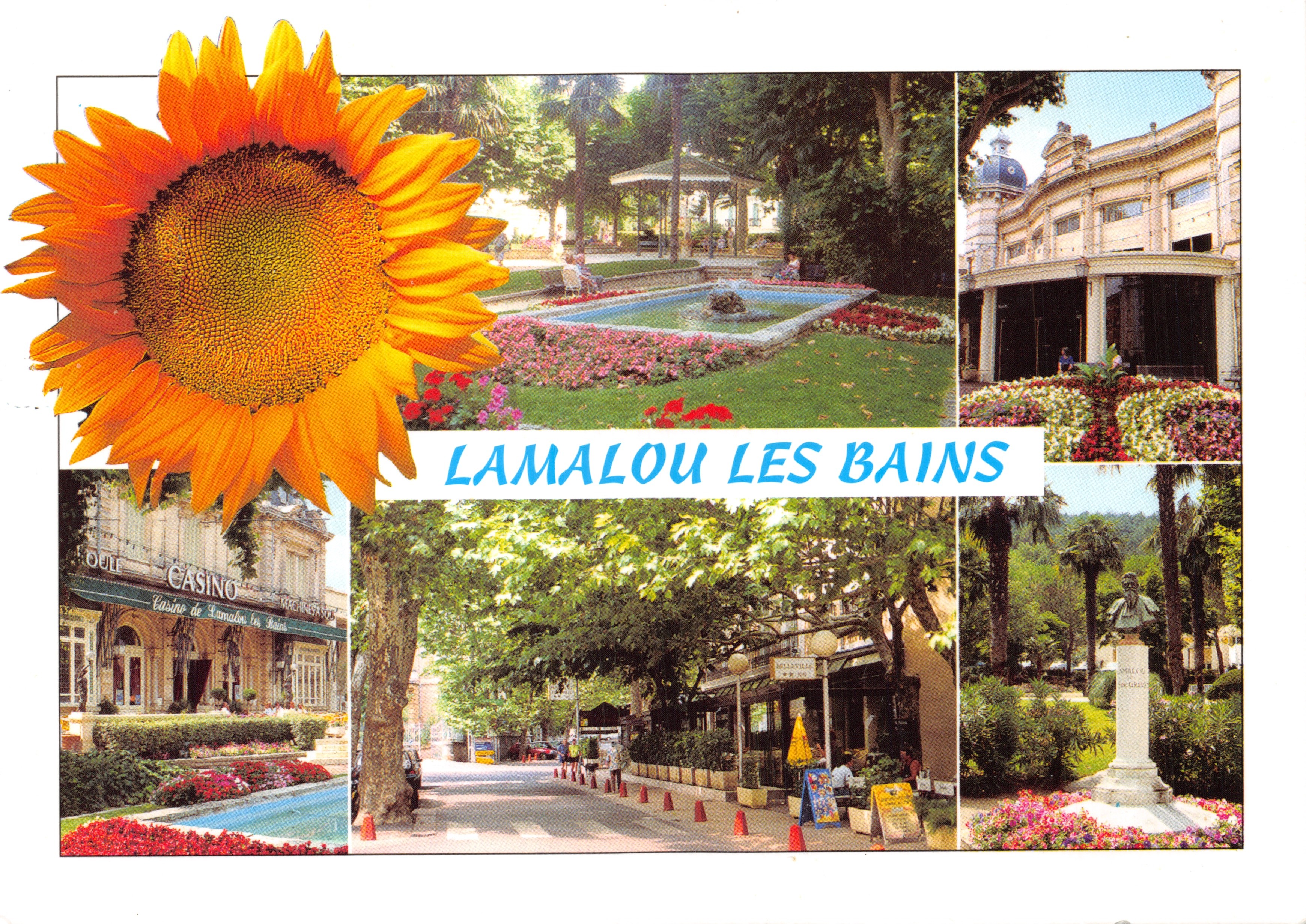 Lamalou-les-Bains — vista panorámica con casino, fuente y flores — Éditions Méridionales