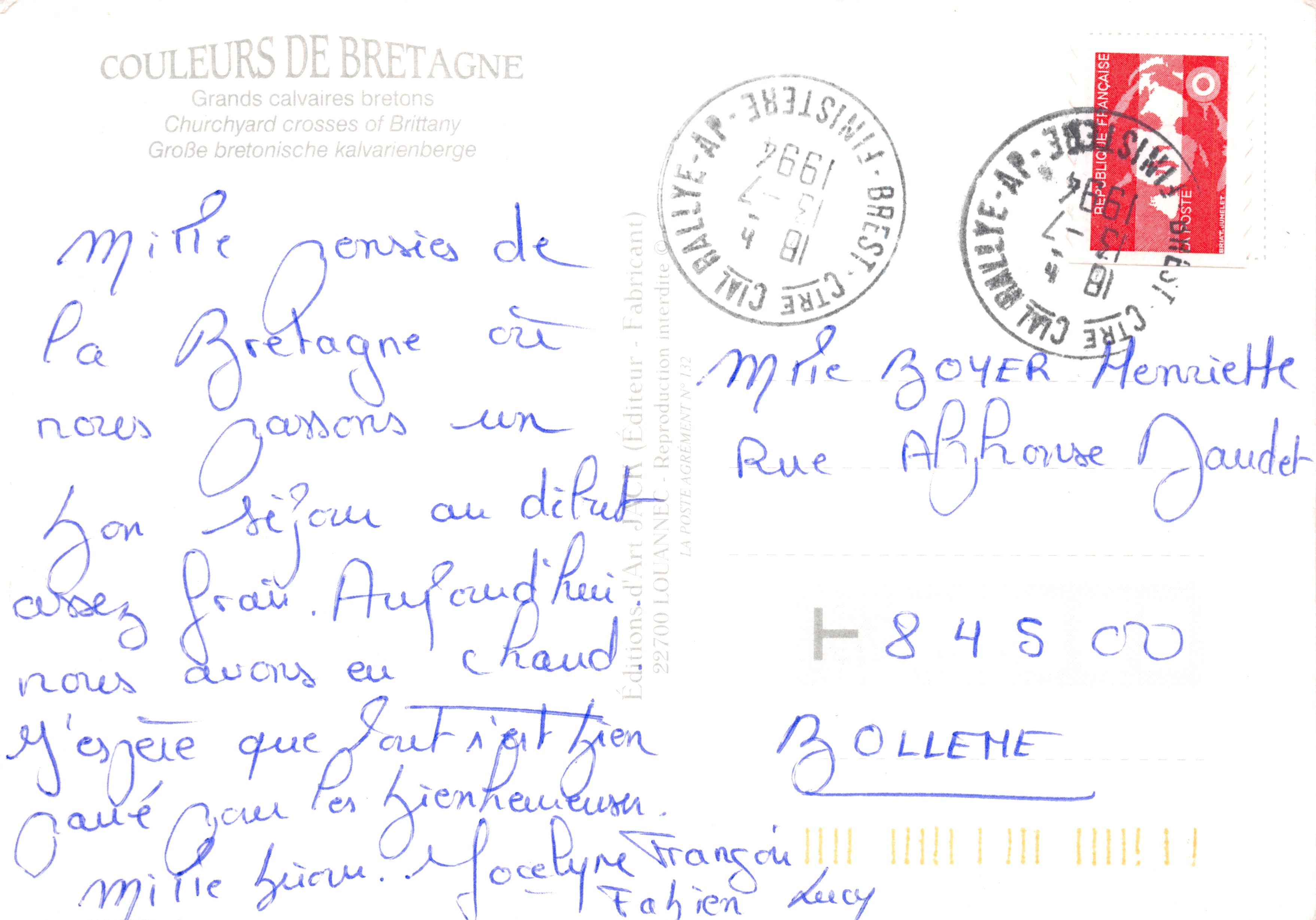 Bretagne-Kreuze — Sammlung bretonischer Kreuze — Éditions d'Art Jannet — Rückseite