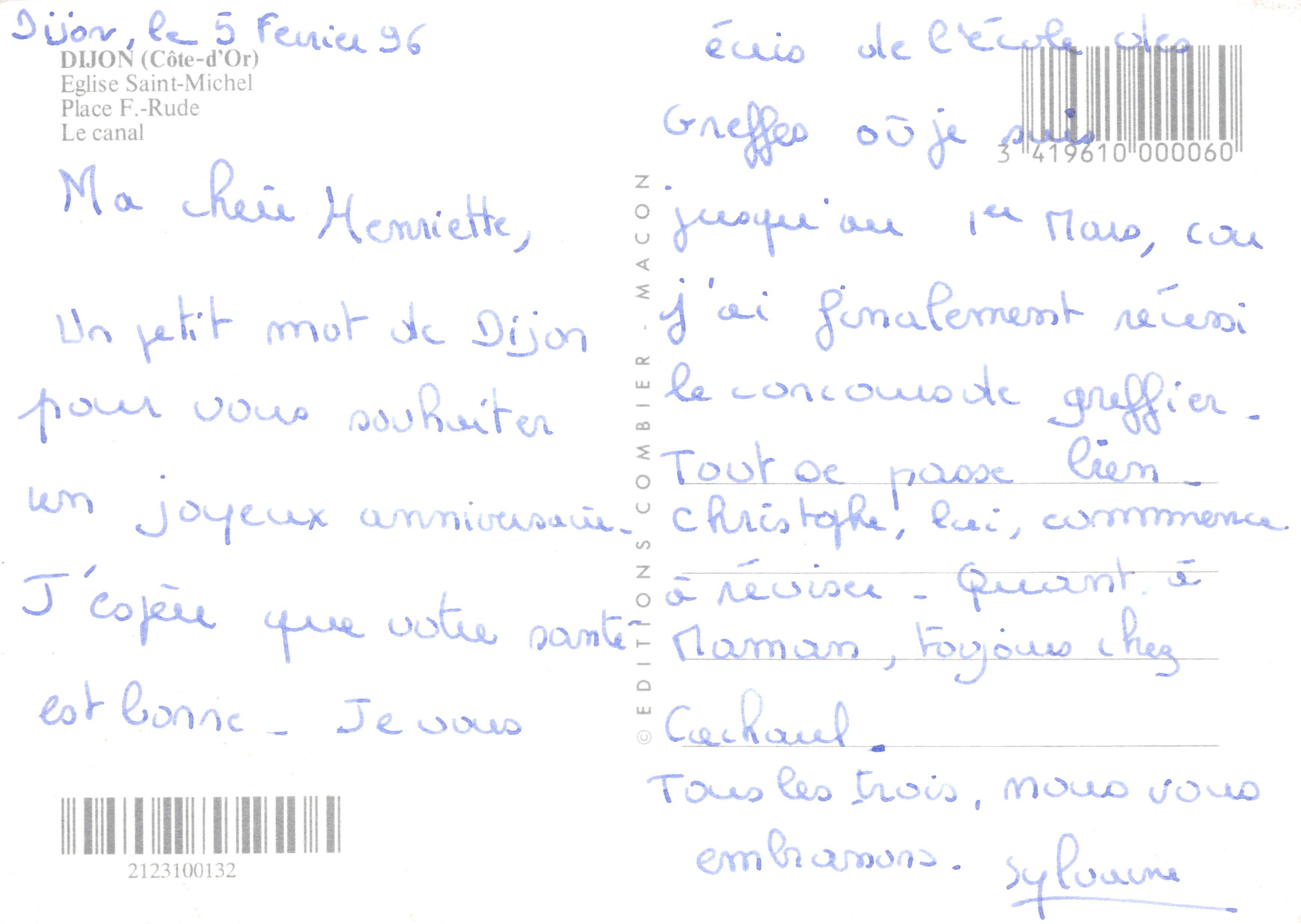 Dijon — vue de la cathédrale Saint-Bénigne de nuit, maison à colombages et canal — Éditions Combier - Macon — Verso