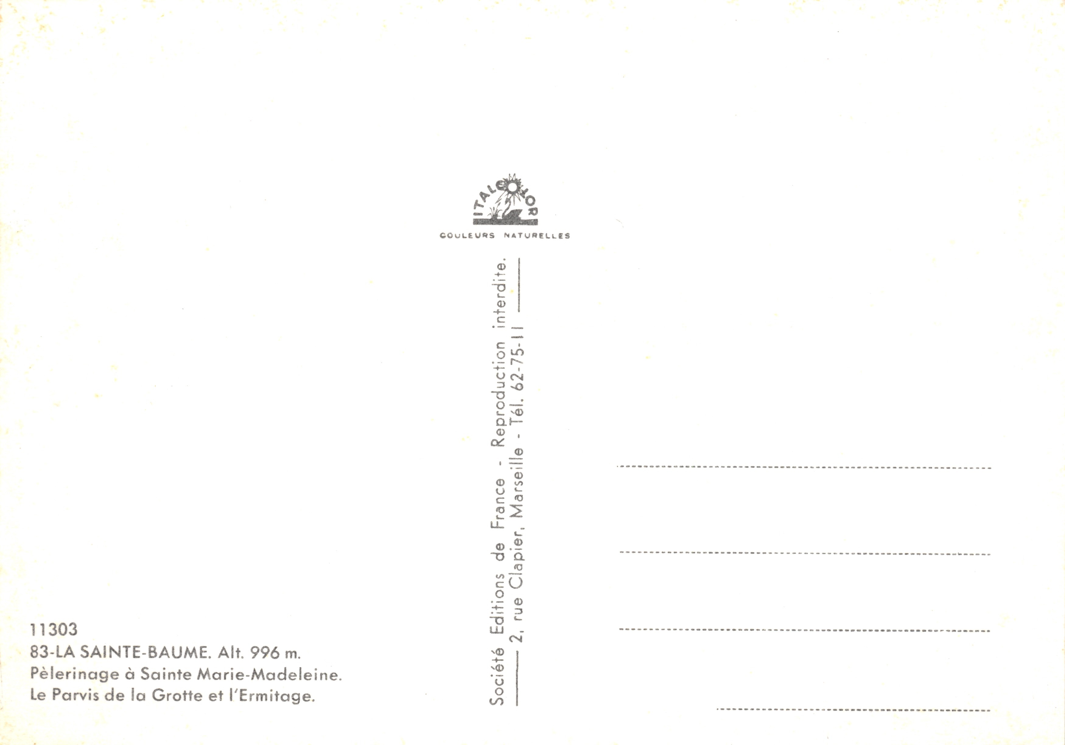 La Cueva y el Ermitorio de Santa María Magdalena — Sainte-Baume — Société Éditions de France, rue Clapier, Marseille — Reverso