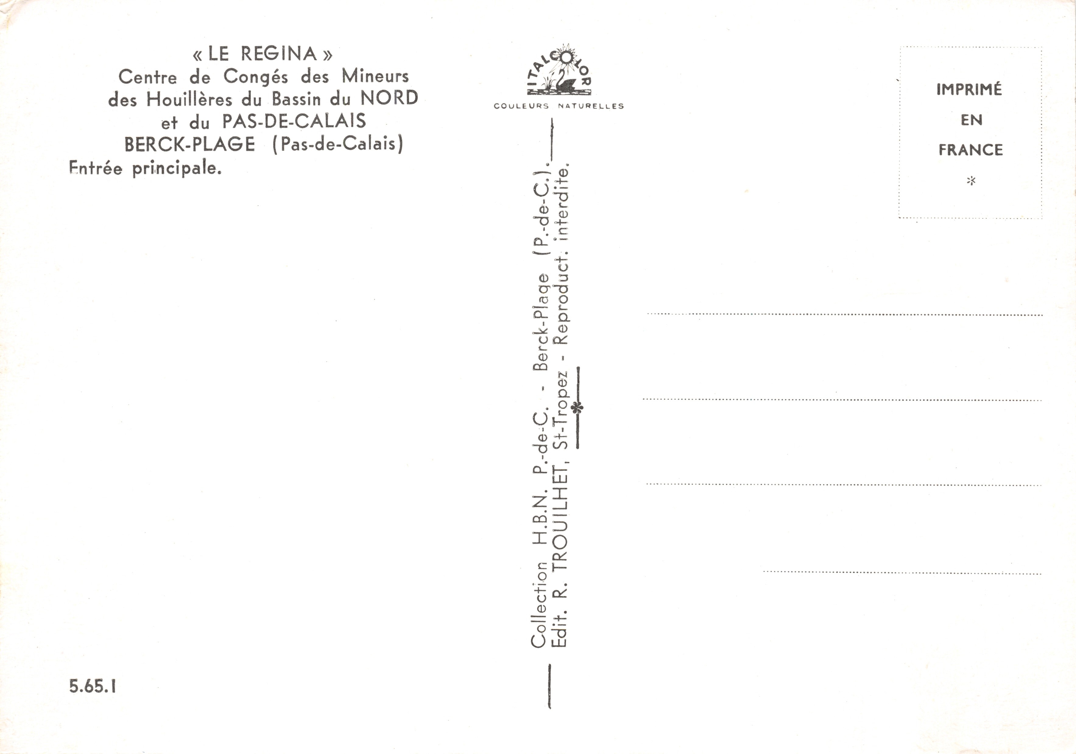 El Regina — Centro de Vacaciones de Mineros — Editor ITALCOLORE — Reverso