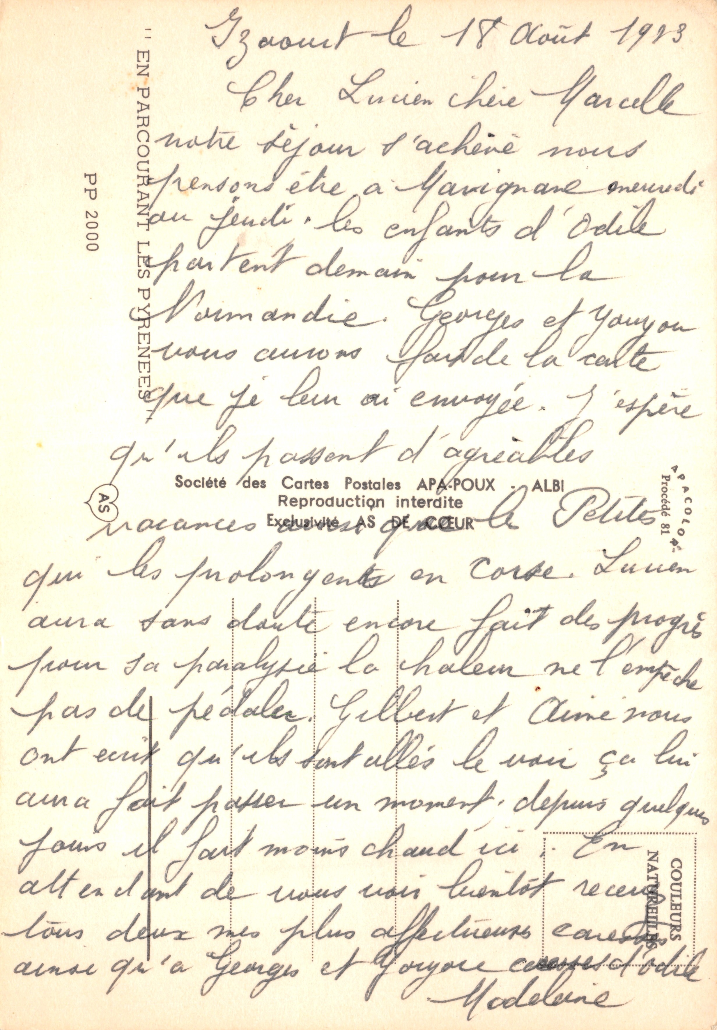 Percorrendo le Alpi Pyrenei — Montagne, laghi e pascoli in collage — Società delle Carte Postali APA-POUX, ALBI — Verso