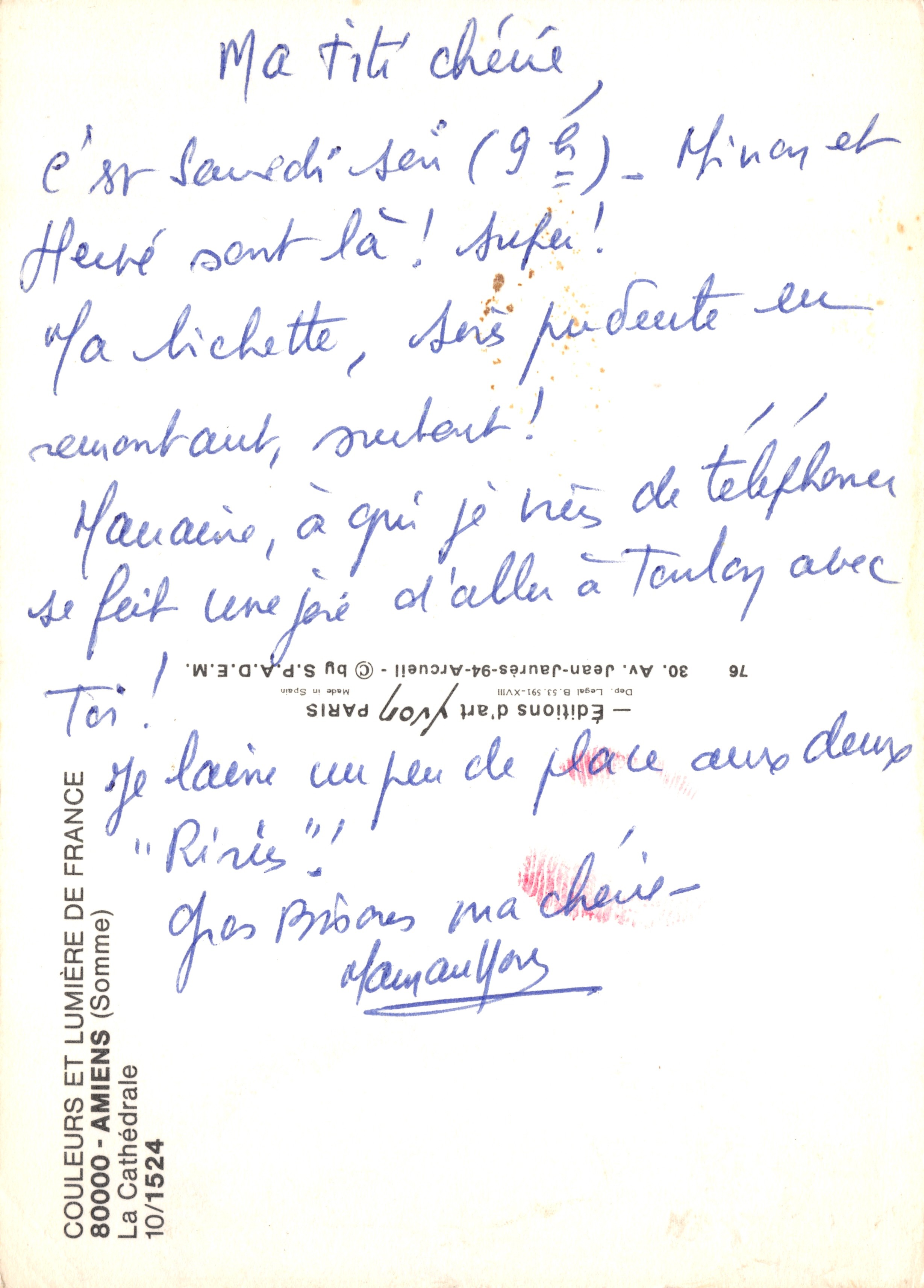 De Kathedraal van Amiens — uitzicht vanaf een meer met reflecties — Éditions d'Art / V. Bon — Achterkant