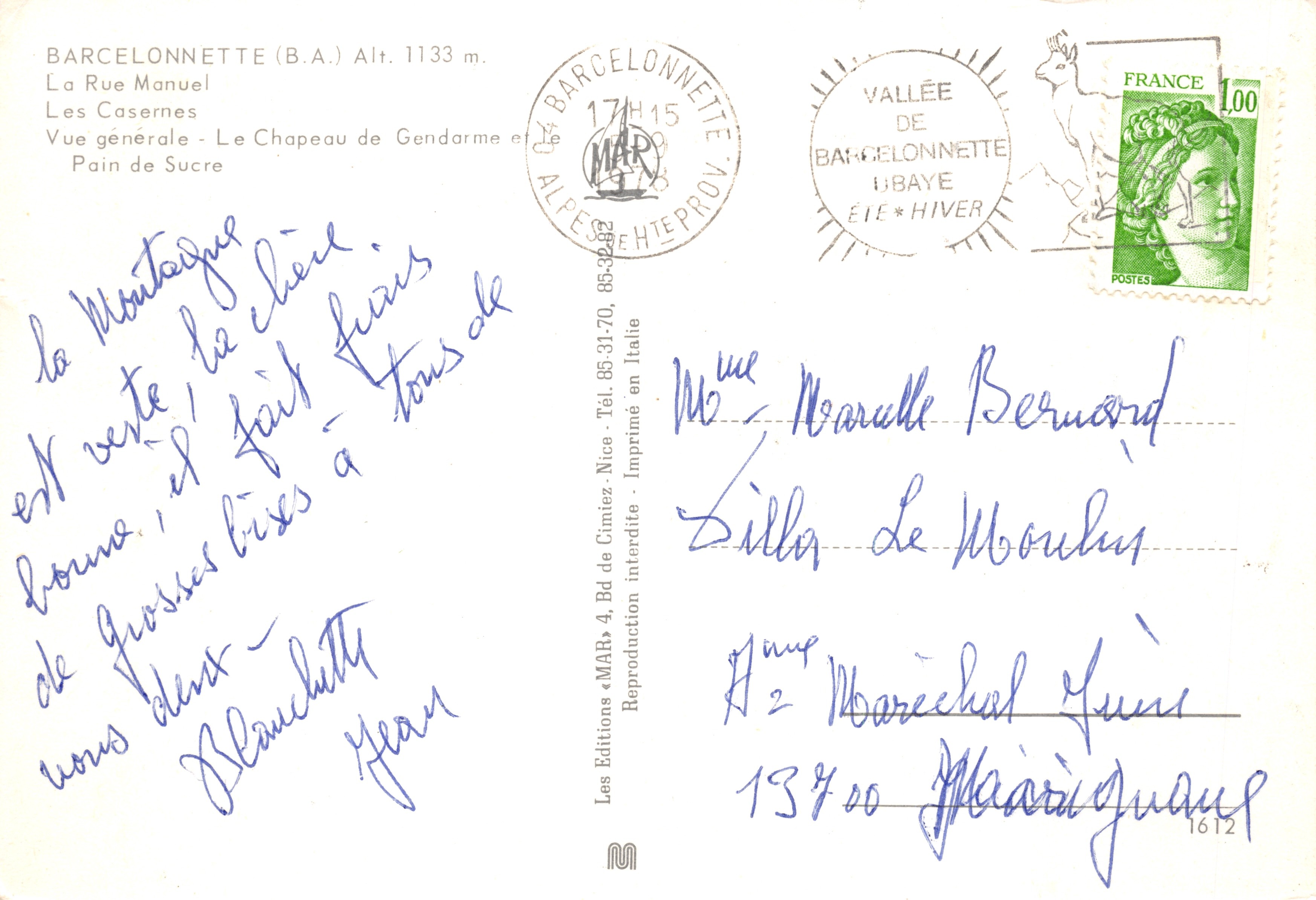 Barcelonnette — general view, Manuel Street, snow-capped mountains — Les Editions « MAR » — Back
