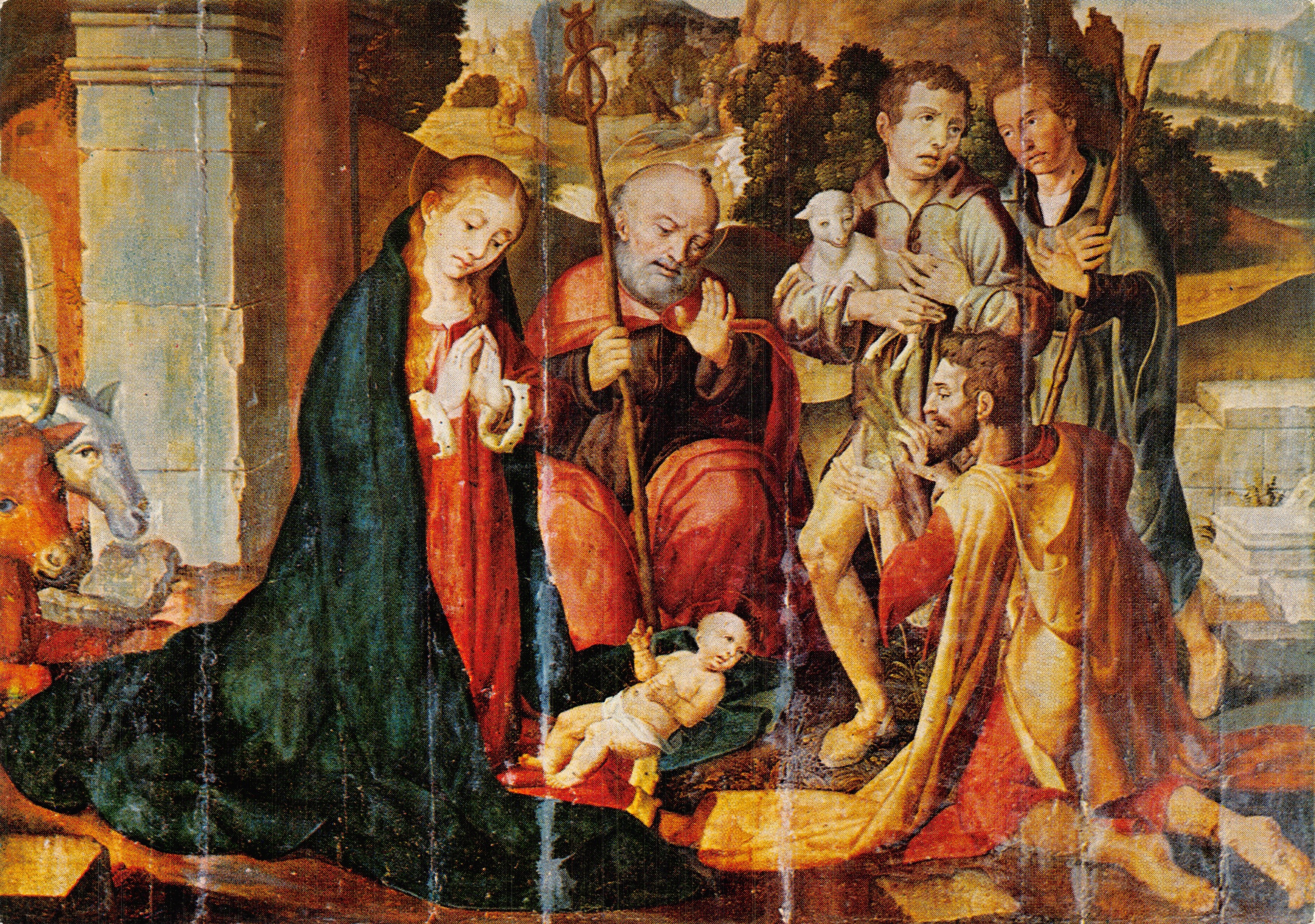 Adorazione dei Pastori — dipinto di Pablo de San Leocadio (1472-1514) — editore LA POLIGRAFA, S.A. - BARCELONA, 54 - BALMES, 98