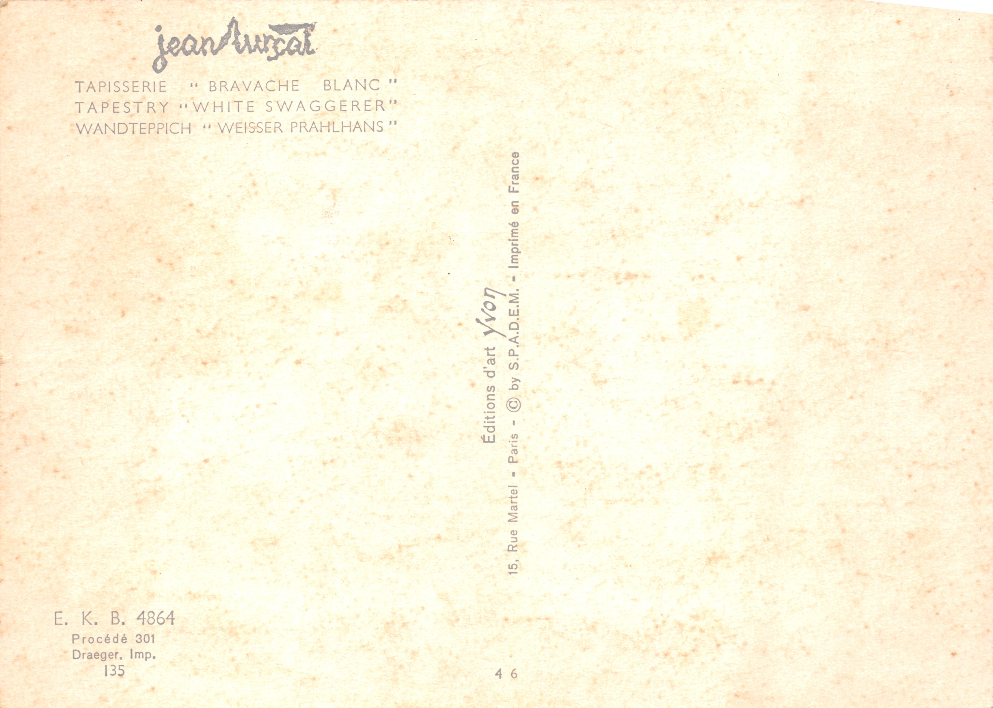 Kip in kostuum — Tapete « White Swaggerer » — Éditions d'art Yvon — Achterkant