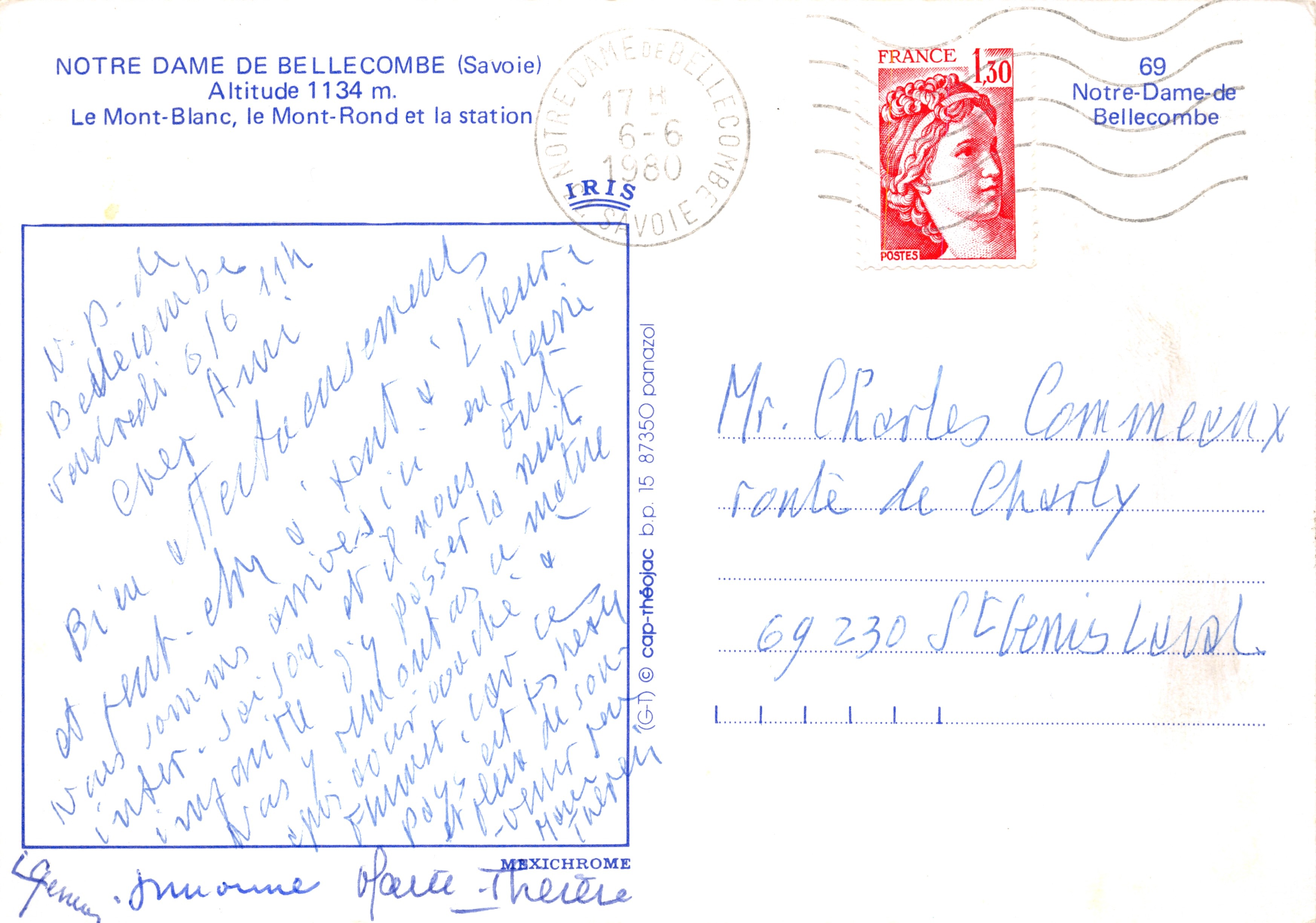 Notre-Dame-de-Bellecombe — Ansicht des Mont-Blanc und Mont-Rond — Verlag IRIS — Rückseite