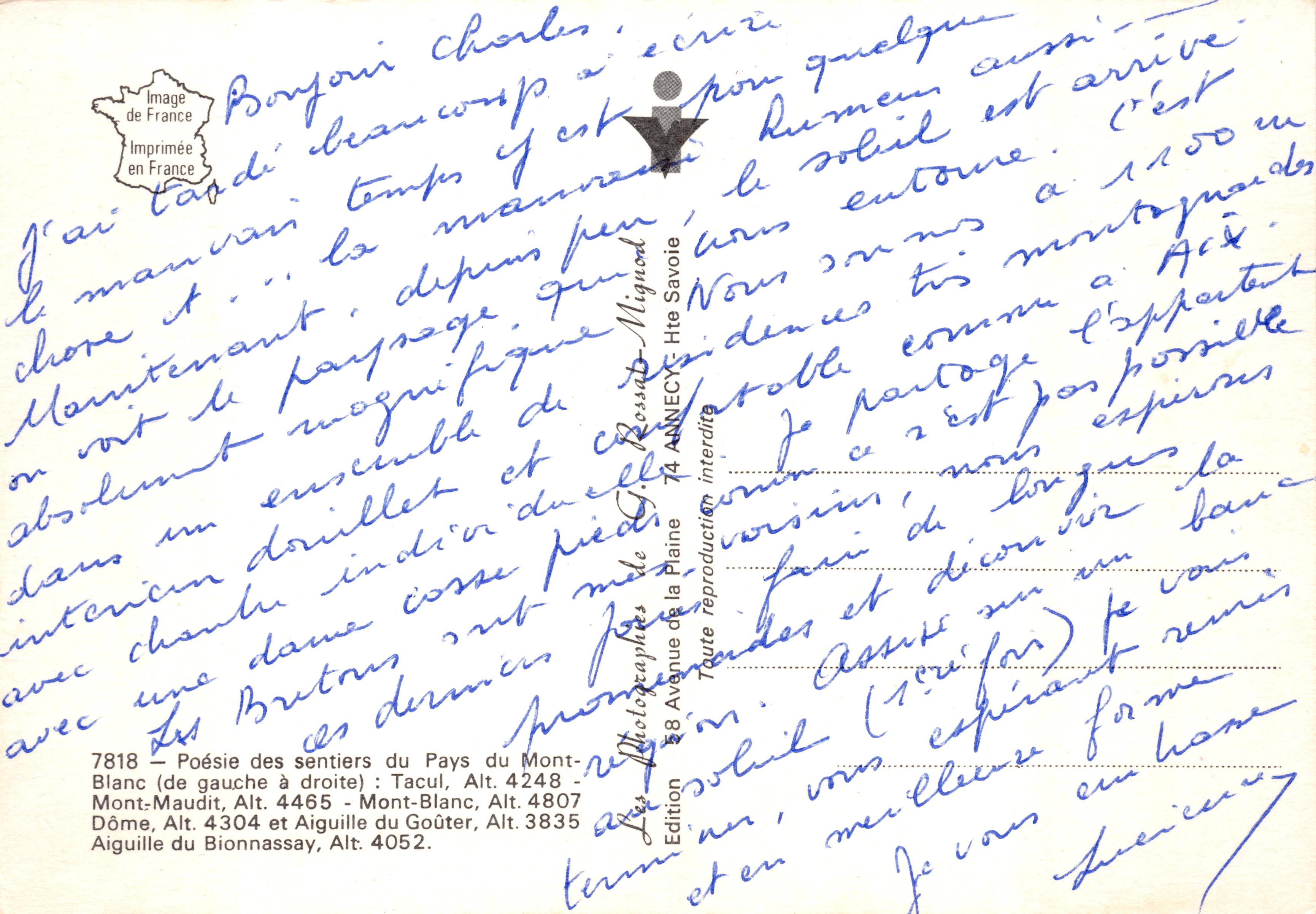 Mont-Blanc — panoramische uitzicht met bloemen in de voorgrond — Edities Les Allées des sentiers du Pays du Mont-Blanc, nr. 7818 — Achterkant