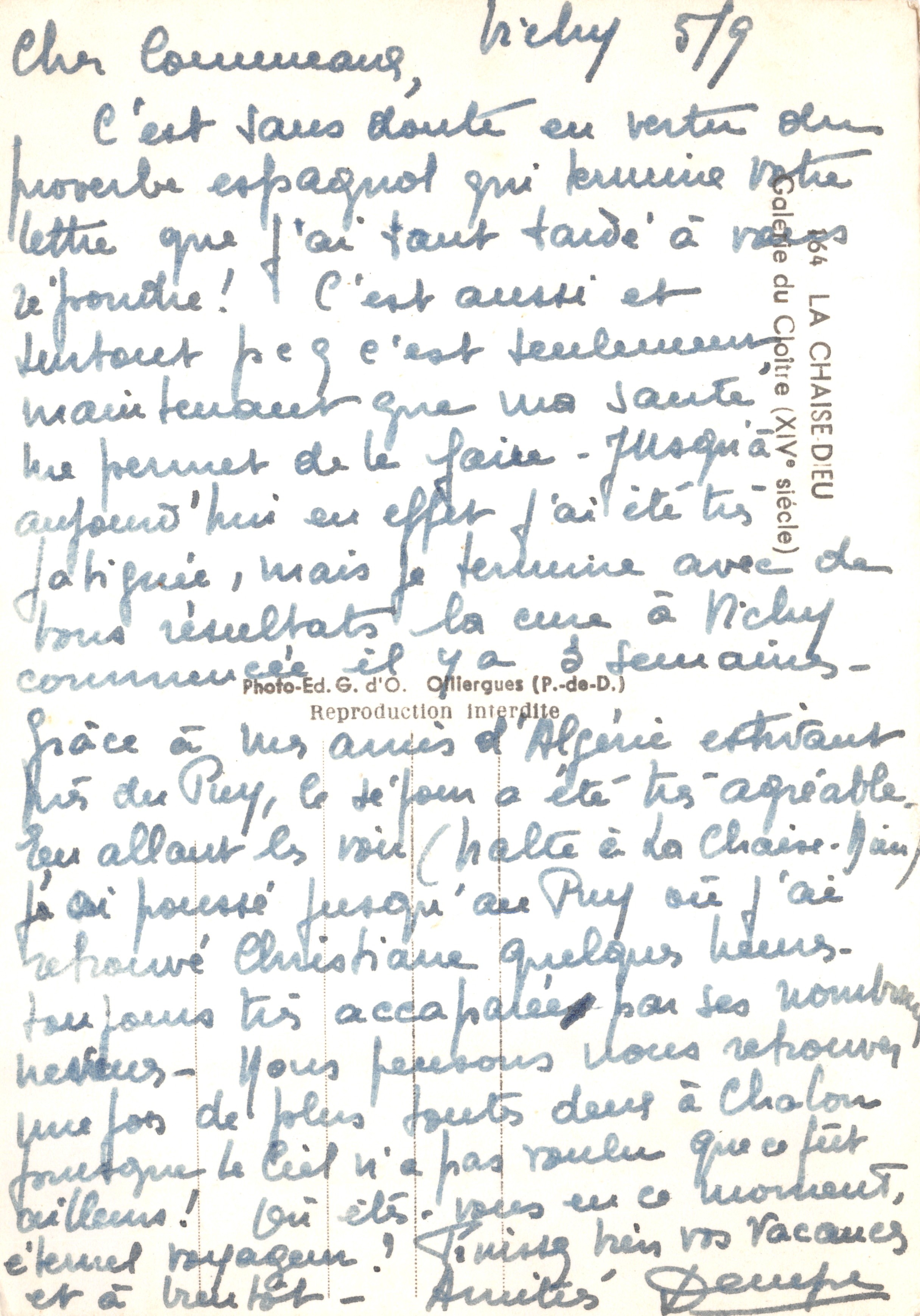 Cloître di Chaise-Dieu — editore G.d'O, n. 579 — Verso