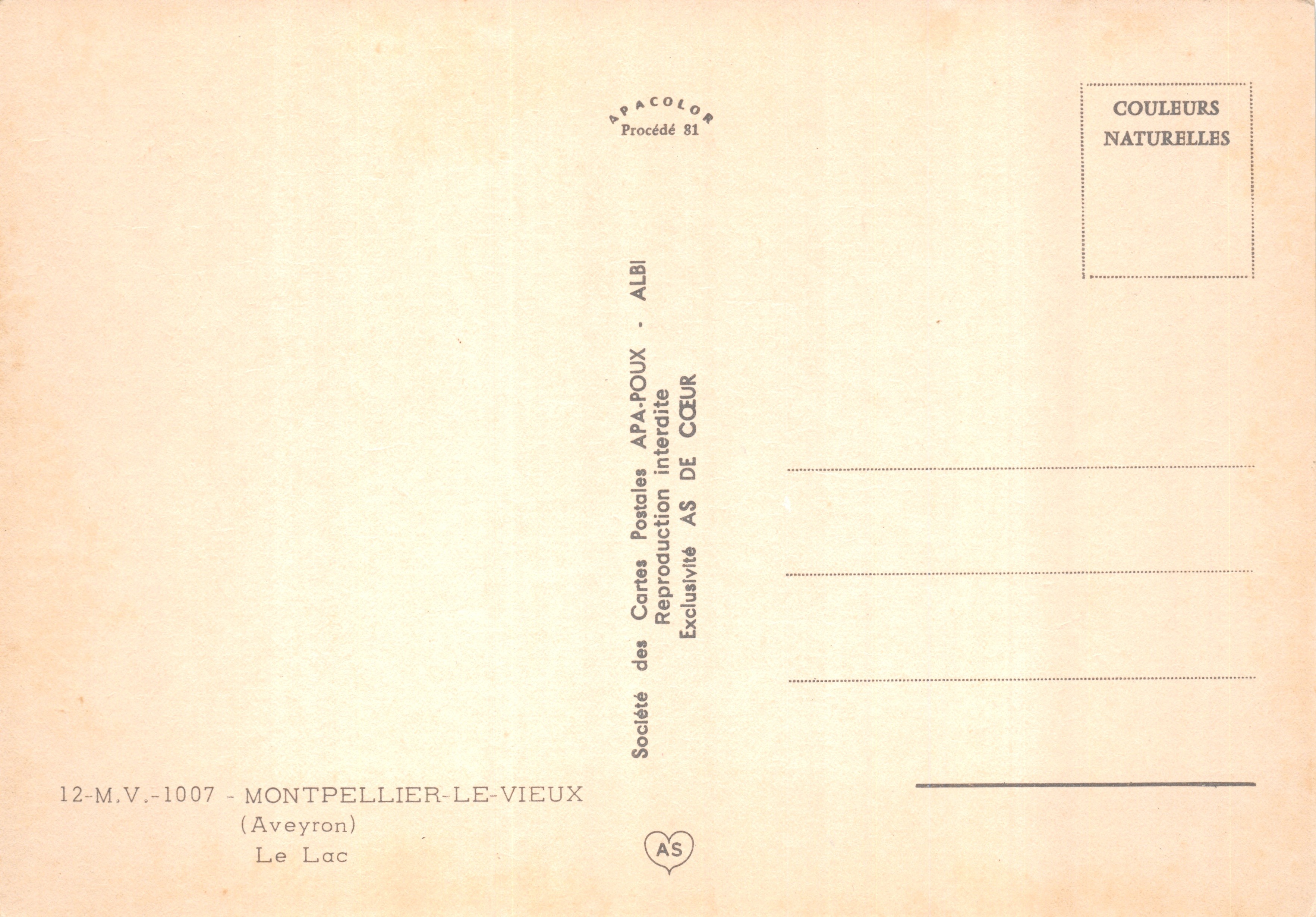 Het meer — Panoramische uitzicht op kalksteenschoften — Société des Cartes Postales APA-POUX — Achterkant