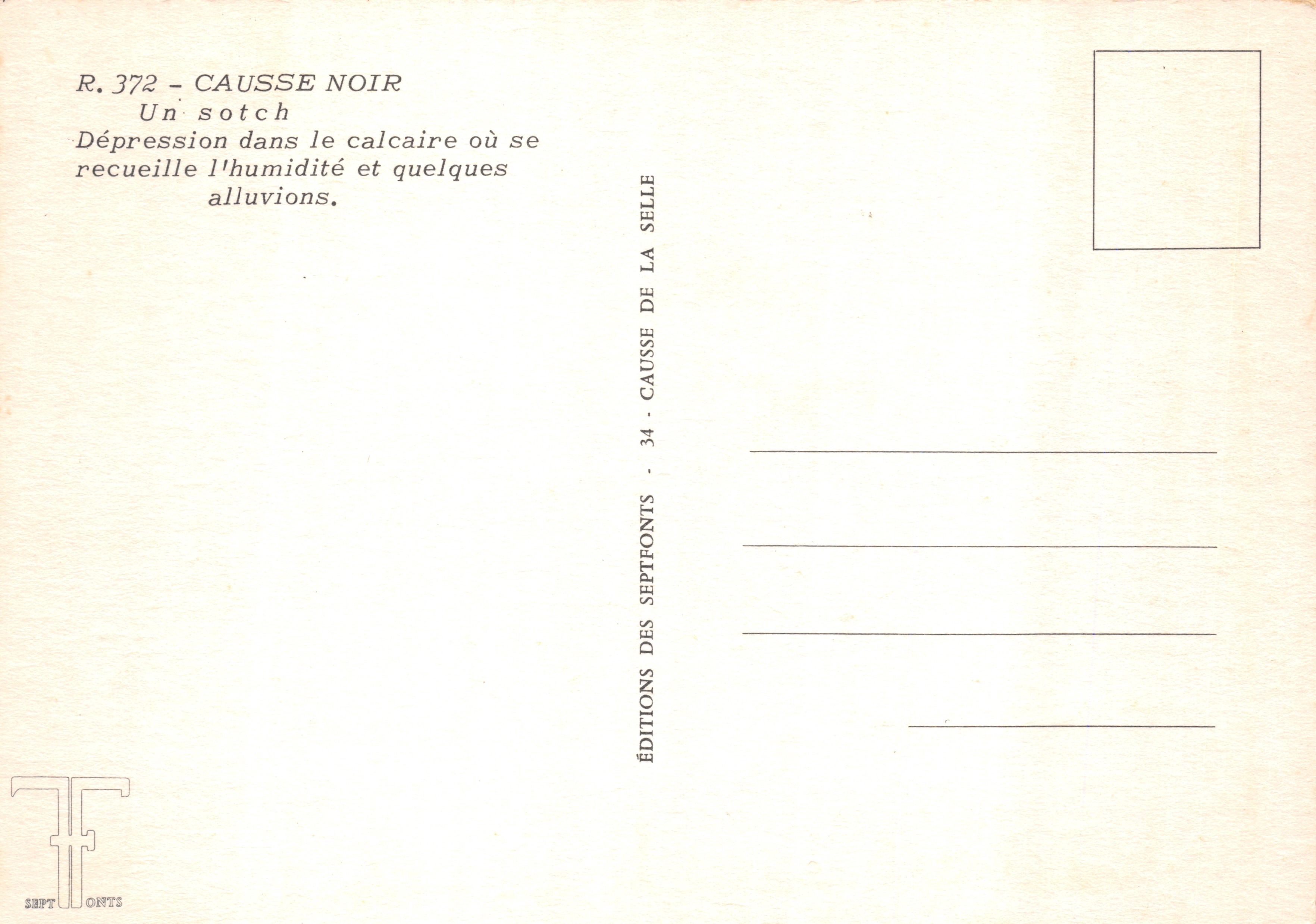 Causse Noir — limestone depression with alluvium — Éditions des Septfonts — Back