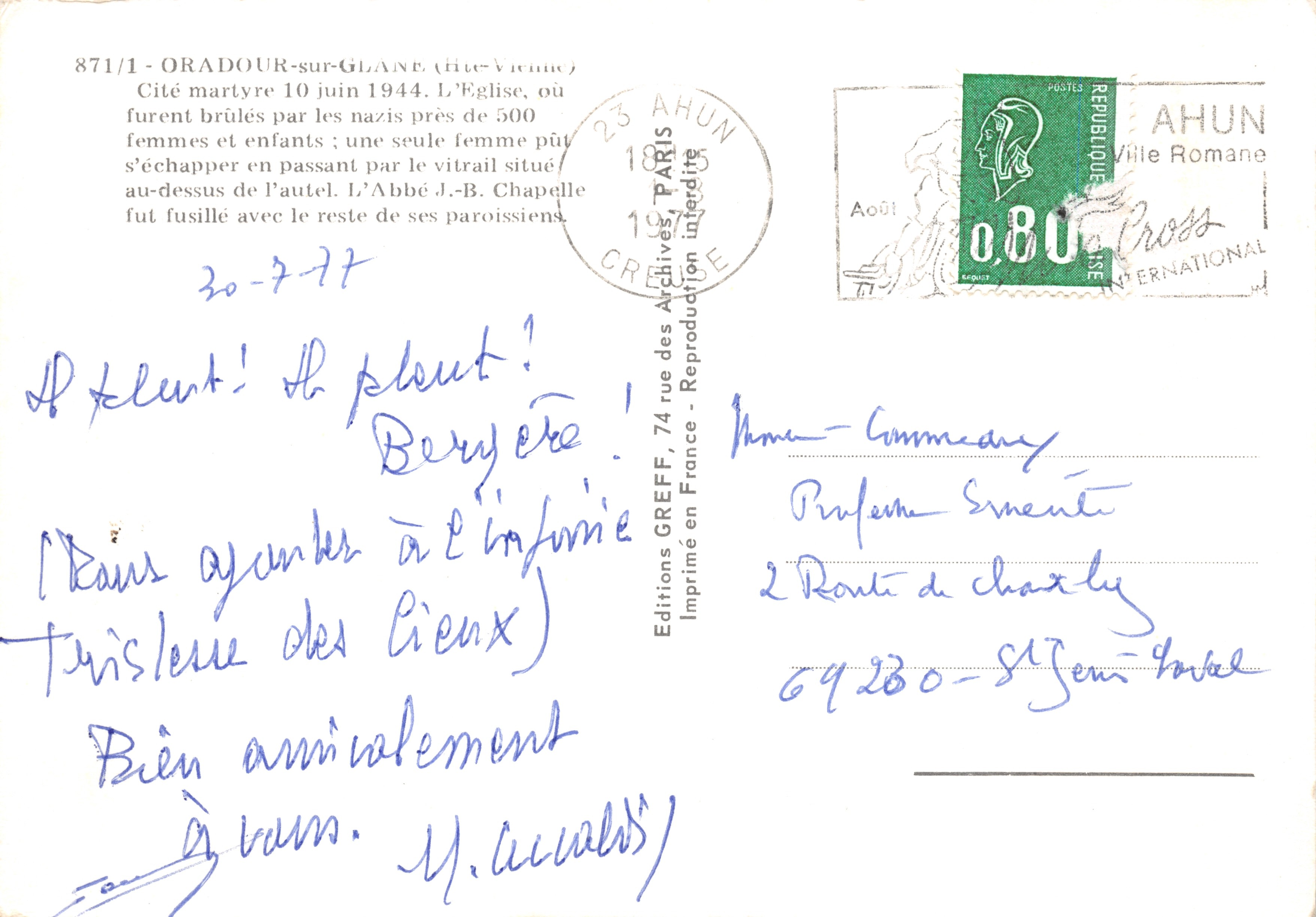 Oradour-sur-Glane — Kościół męczennika — Wydawnictwo Greff — Rewers