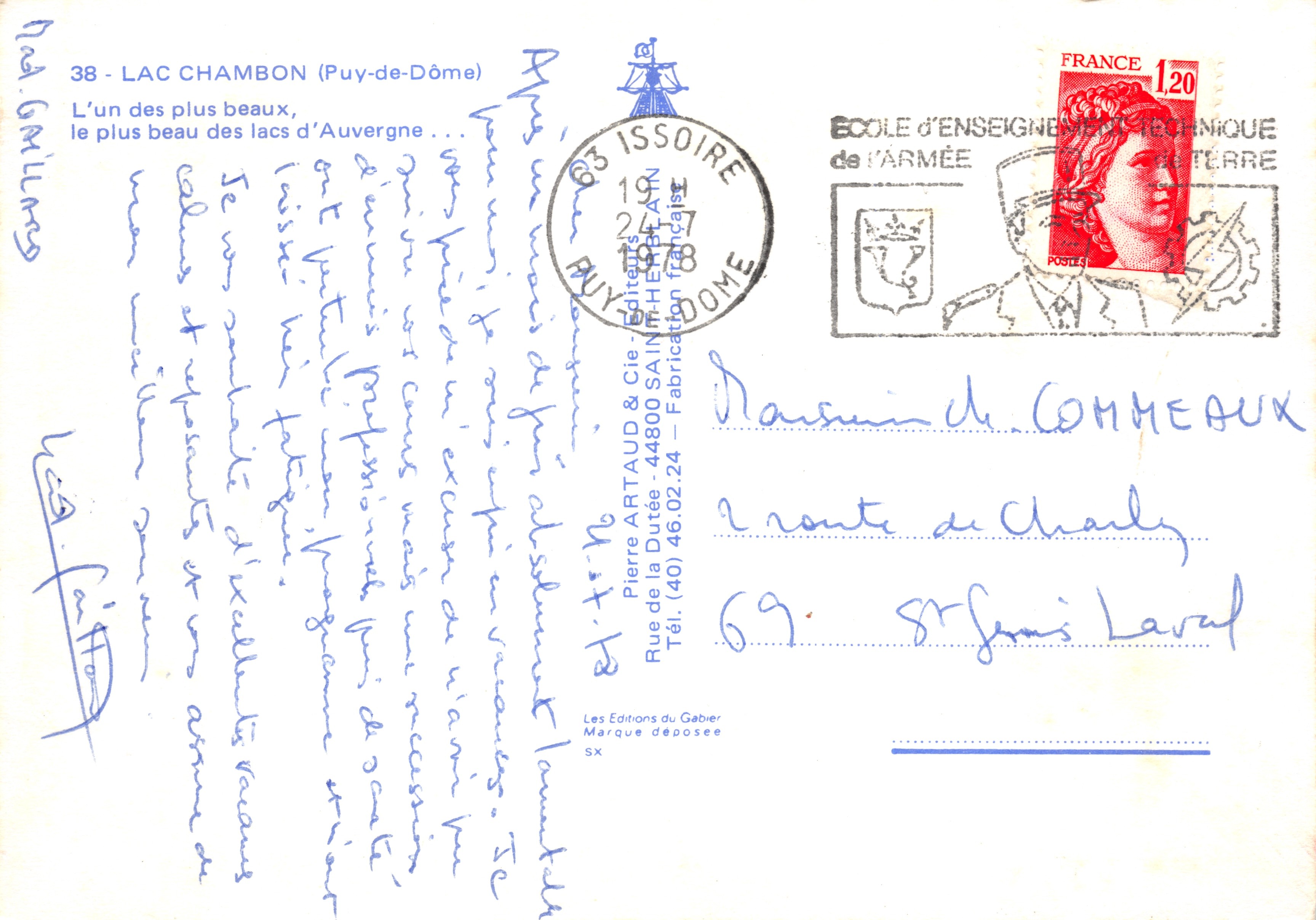 Lac Chambon — uitzicht op het meer met rotsen en bergen in de achtergrond — Éditions Pierre Artaud & Cie, n°38 — Achterkant