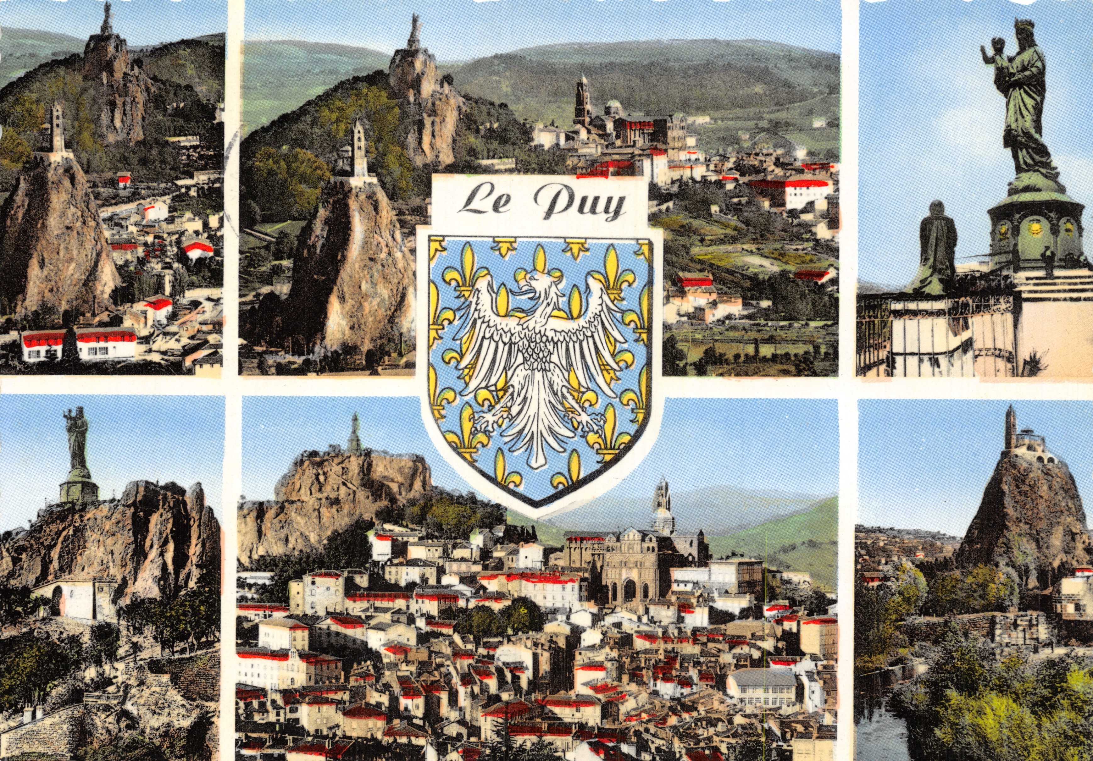 Le Puy — Vista general, rocas de San Miguel y estatua de la Virgen de Francia — Cie des Arts Photomécaniques, Paris