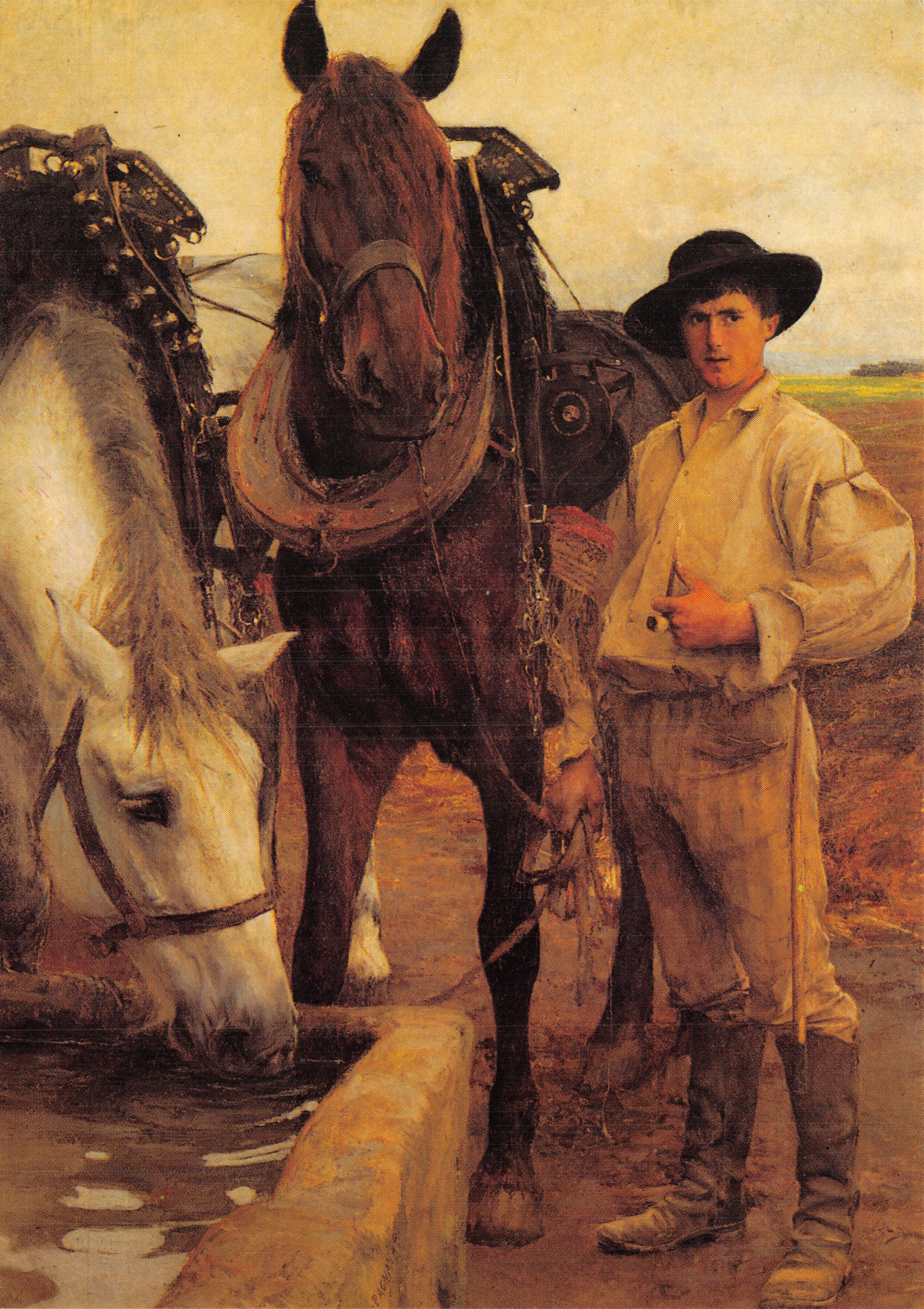 Chevaux à l'abreuvoir — tableau de Pascal Dagnan-Bouveret (1852-1929) — Édition des Amis des Musées des Beaux-Arts de Chambéry