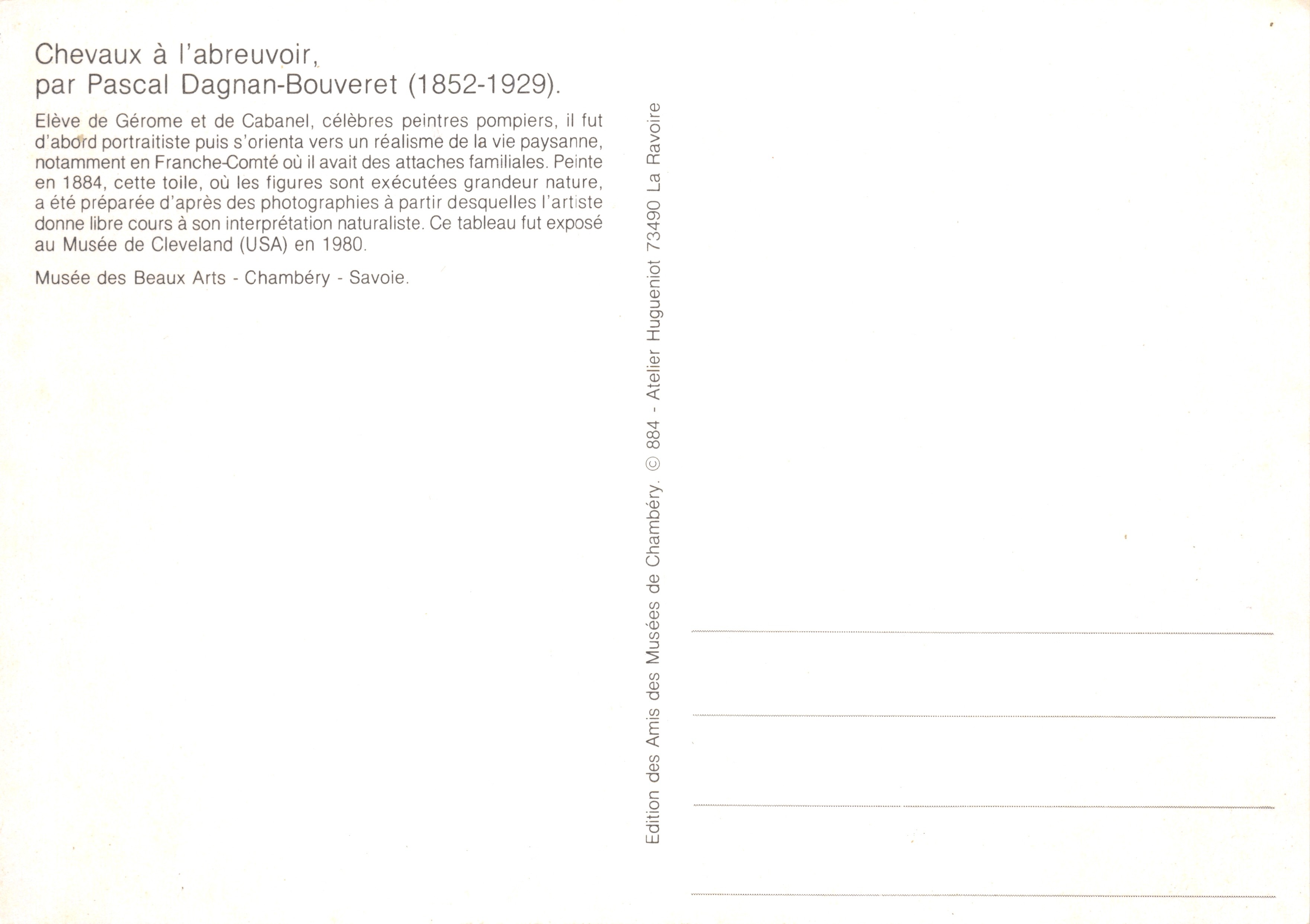Chevaux à l'abreuvoir — tableau de Pascal Dagnan-Bouveret (1852-1929) — Édition des Amis des Musées des Beaux-Arts de Chambéry — Reverso