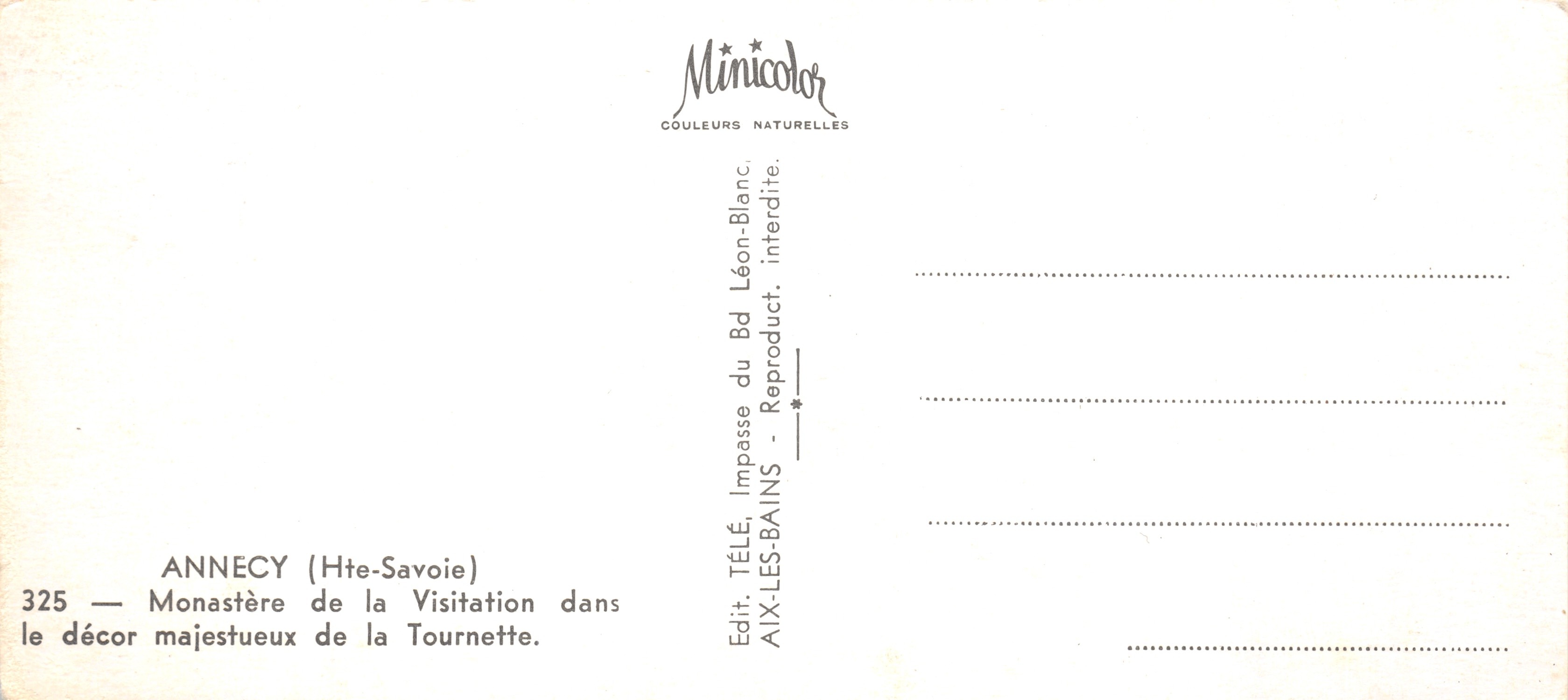Annecy (Haute-Savoie) — Monasterio de la Visitación en el majestuoso entorno de la Tournette — Minicolor — Reverso