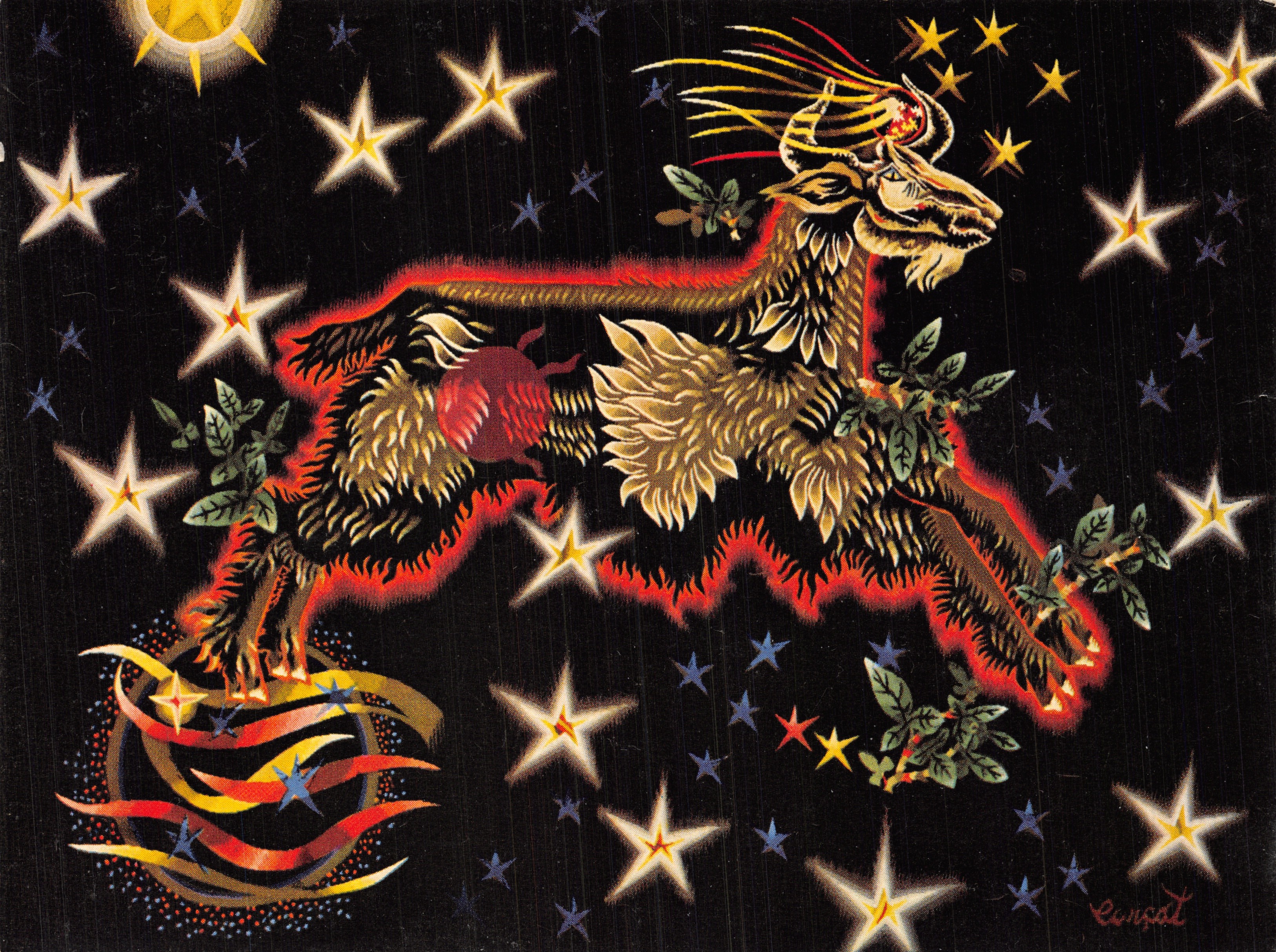 El Cabrito y la Noche — Tapicería — Tapicería de cartón de Jean Lurçat, Taller Goubely-Gatien, Aubusson