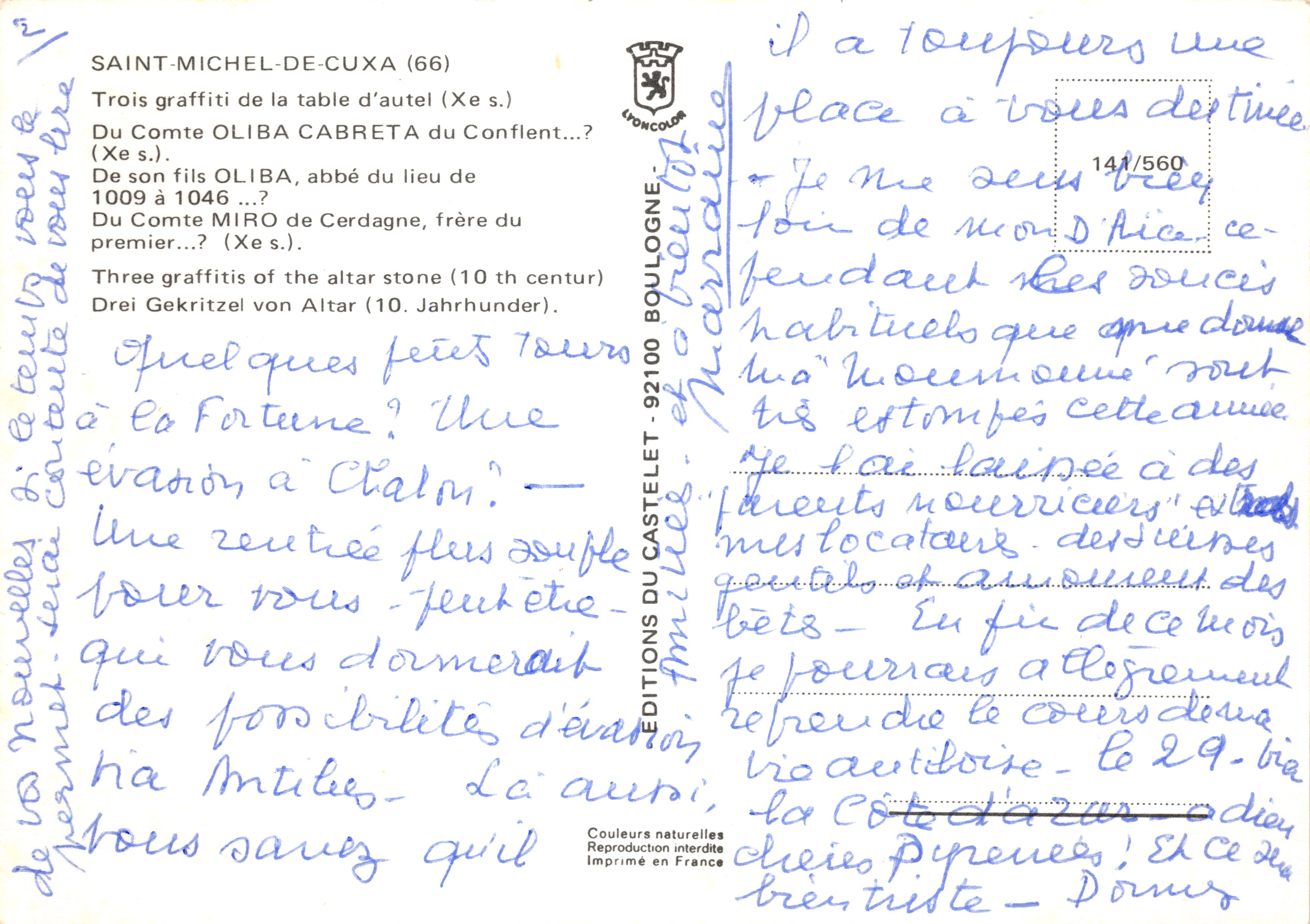 Trois graffitis sur pierre — table d'autel du Comte Oliba — éditeur ÉDITIONS DU CASTELET — Verso