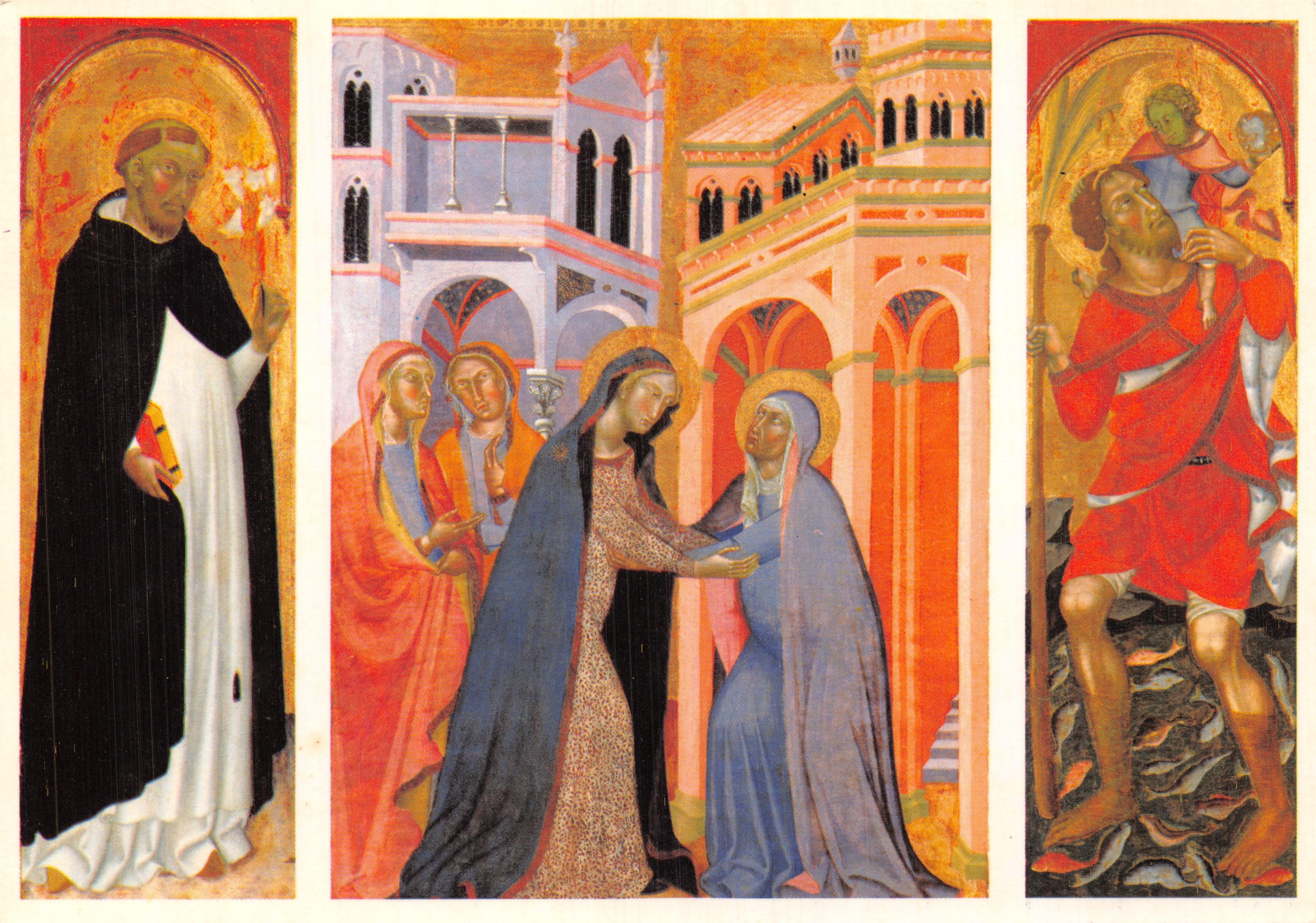 Retablo de la Trinidad — Visita de la Virgen, San Domingo, San Cristóbal — de Bartolo di Fredi (Siena 1330-1410)