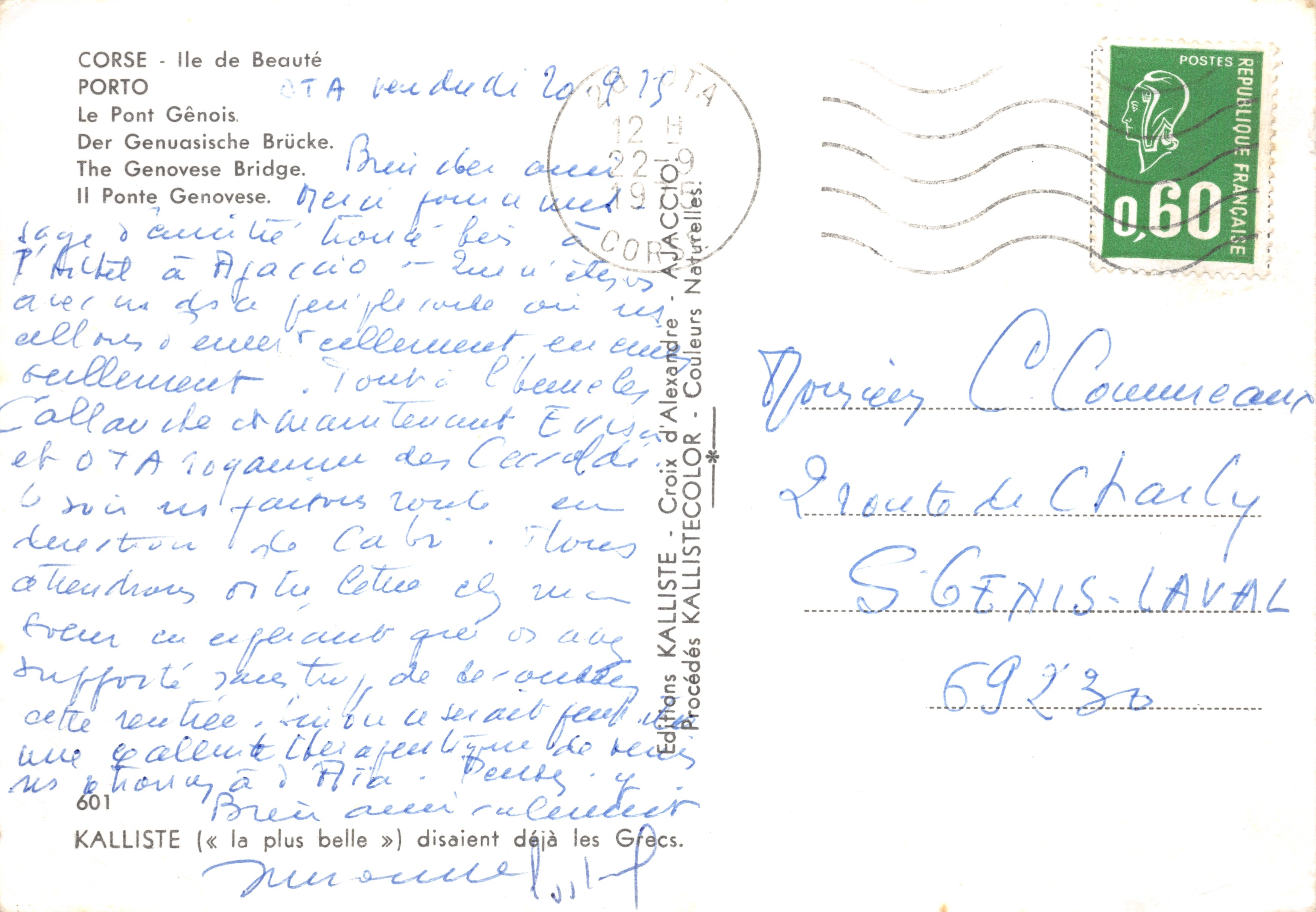 Pont Génois — puente de piedra con un solo arco — Editions Kalliste, n°601 — Reverso